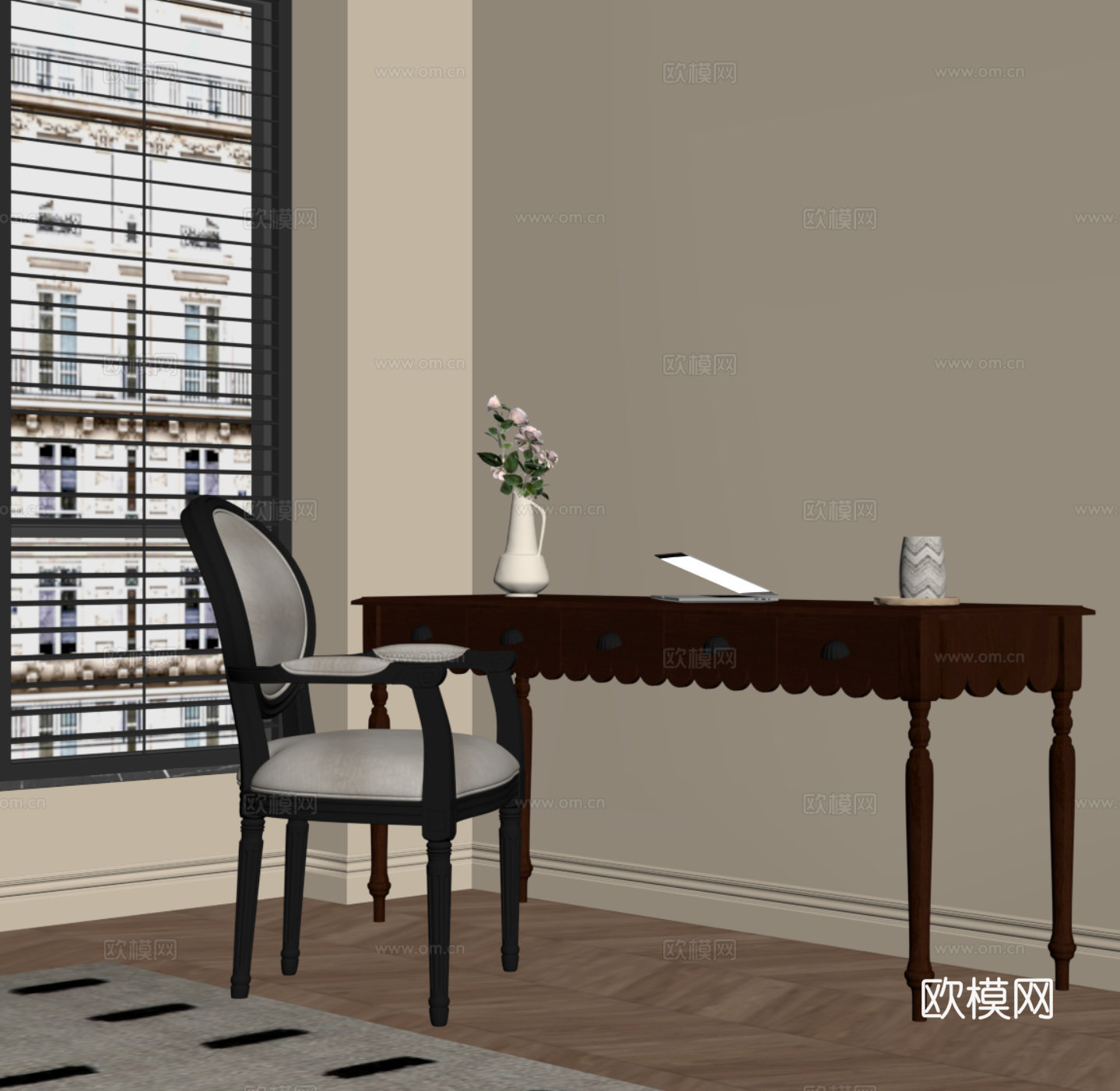 法式复古风书桌椅su模型