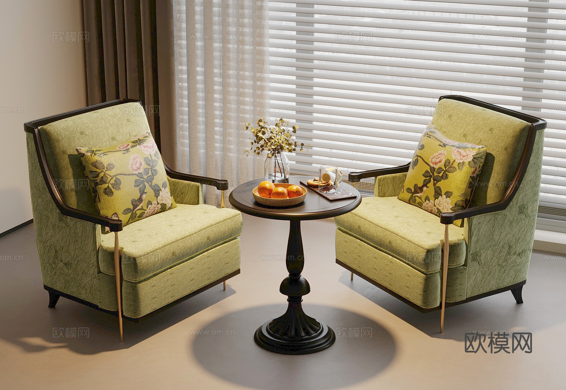 法式复古休闲桌椅 洽谈桌椅 休闲沙发su模型