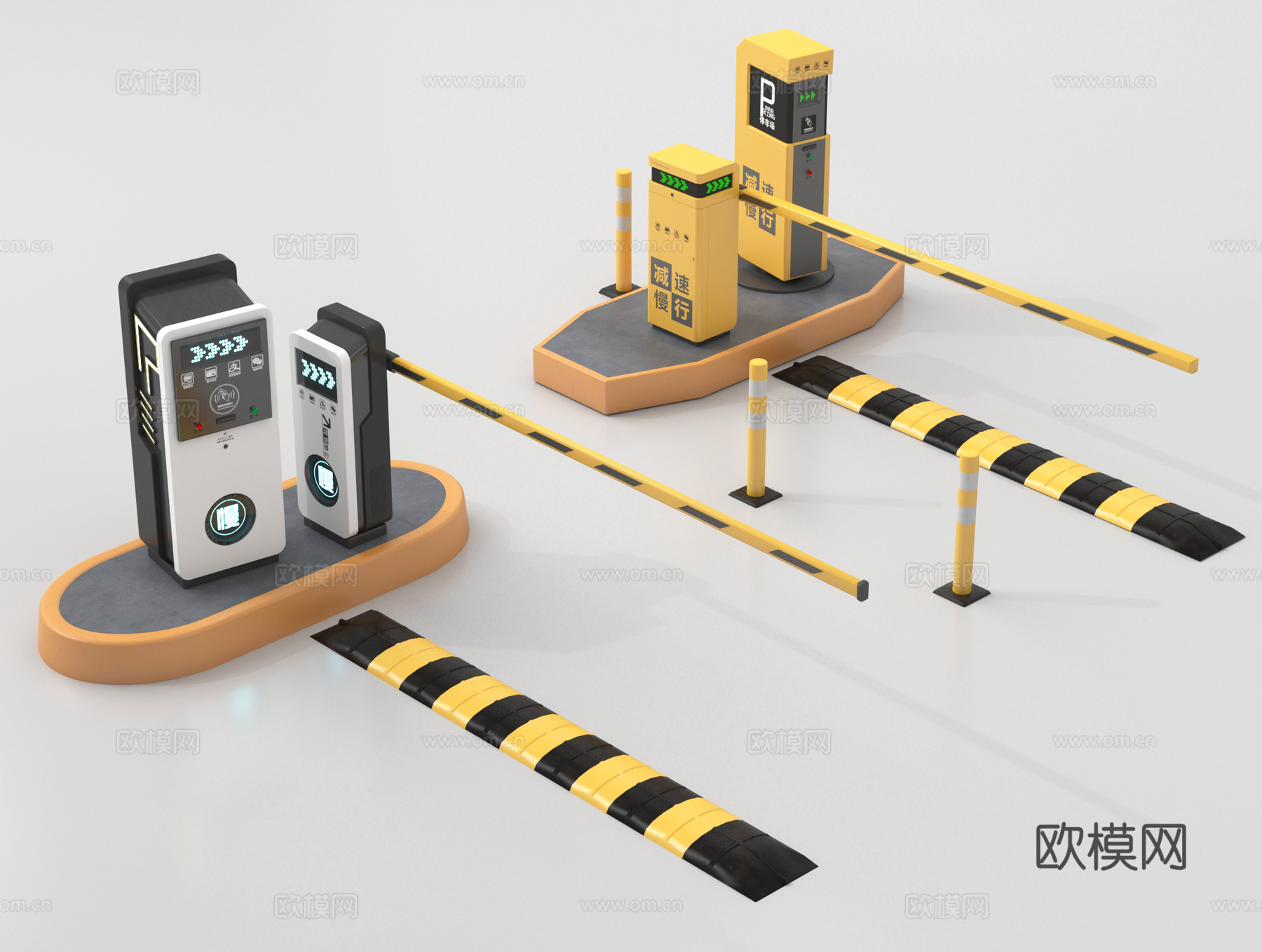 现代道闸 停车感应升降杆 减速带su模型