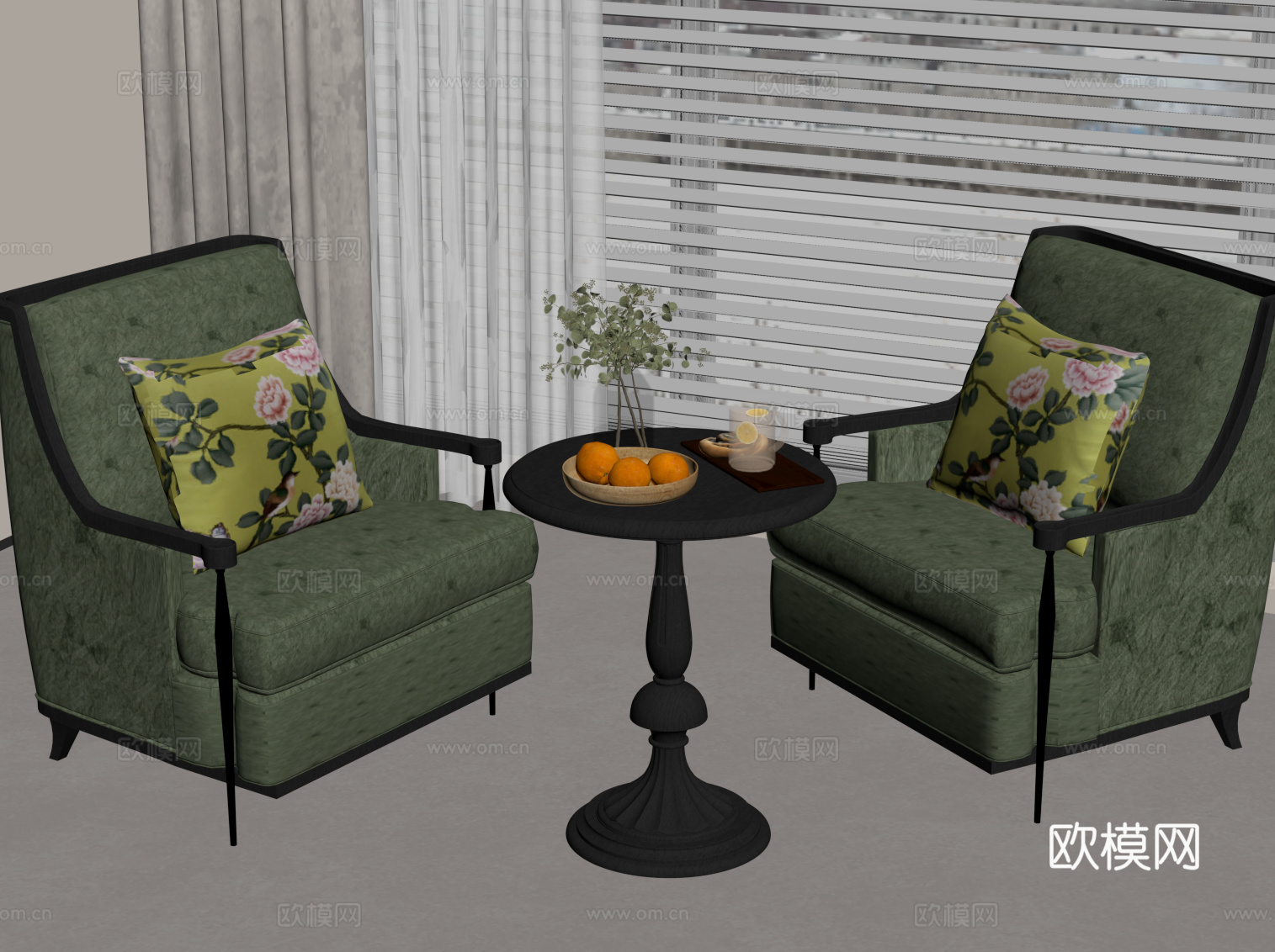 法式复古休闲桌椅 洽谈桌椅 休闲沙发su模型