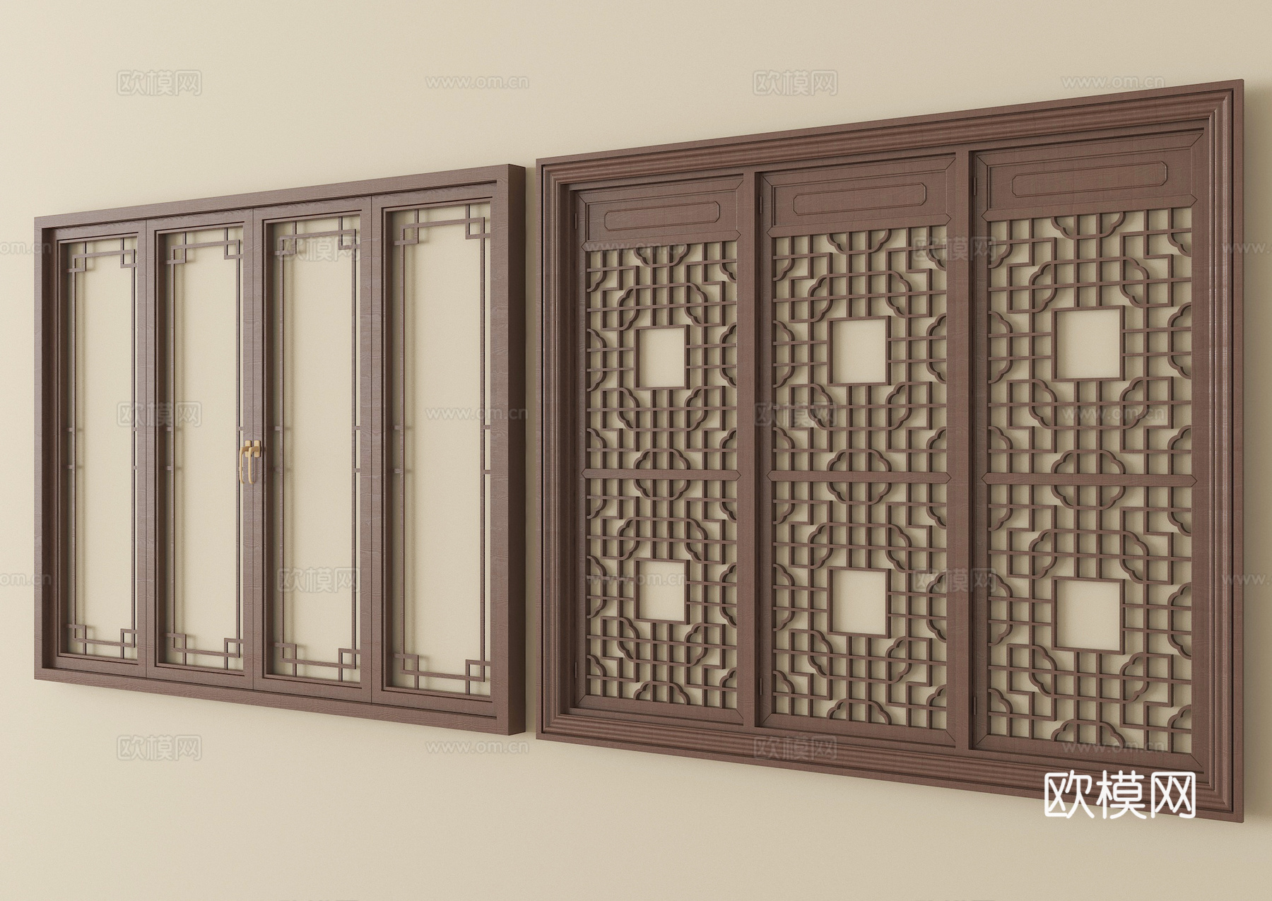 新中式镂花窗 复古窗窗花 镂空窗户 仿古窗su模型