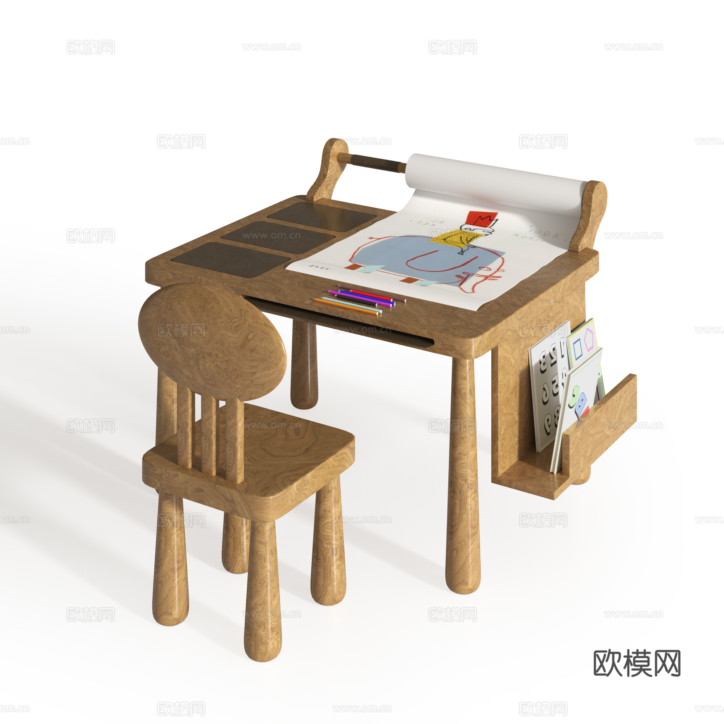儿童绘画桌椅组合su模型