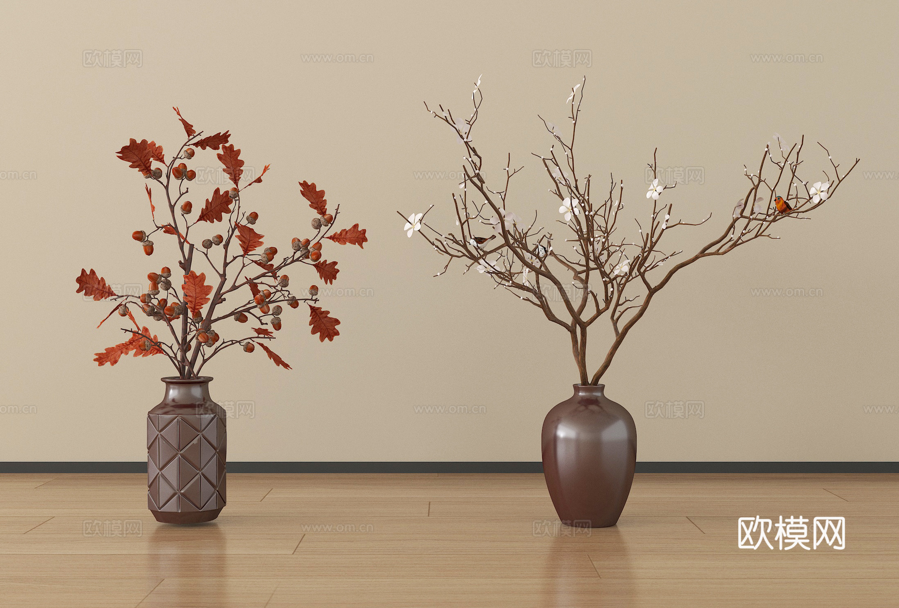 侘寂花瓶花艺 陶罐摆件su模型