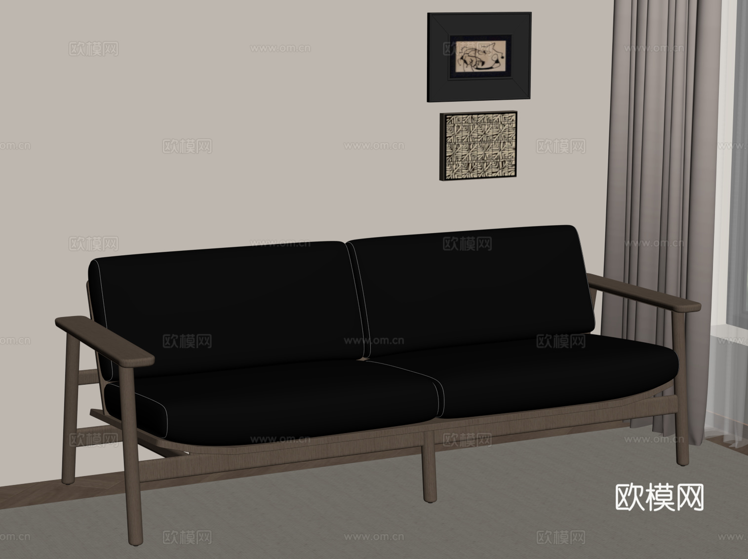 现代意式双人沙发 皮质沙发su模型