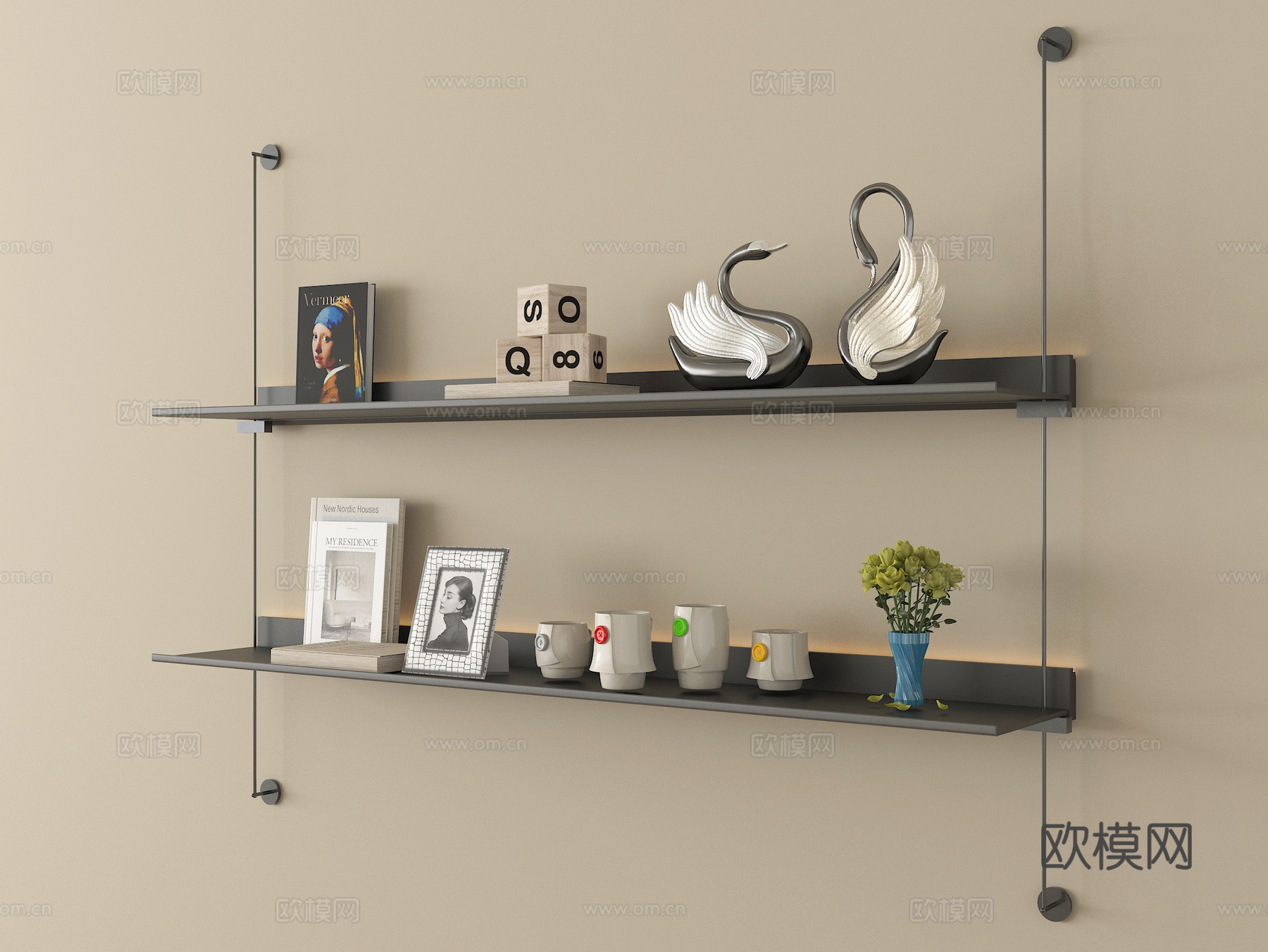 现代墙面置物架 摆件 墙饰su模型