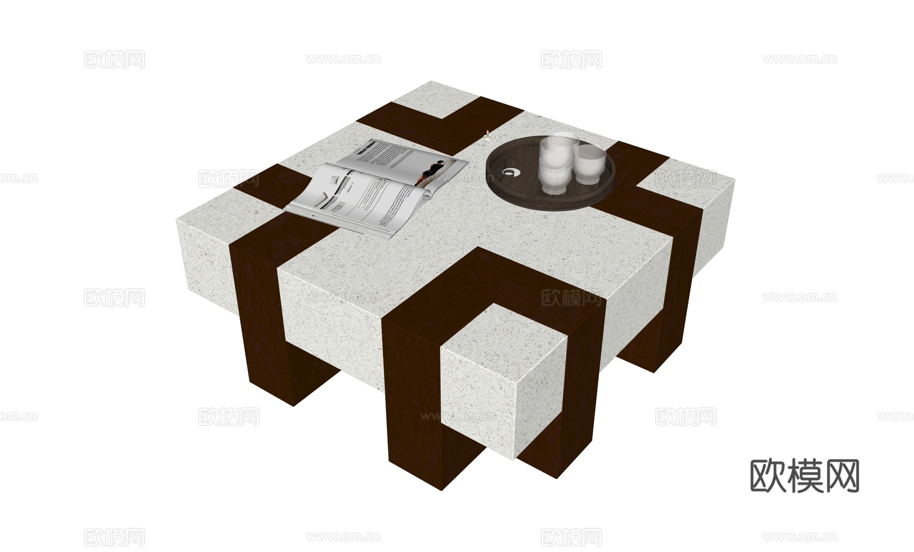 现代客厅方形茶几su模型