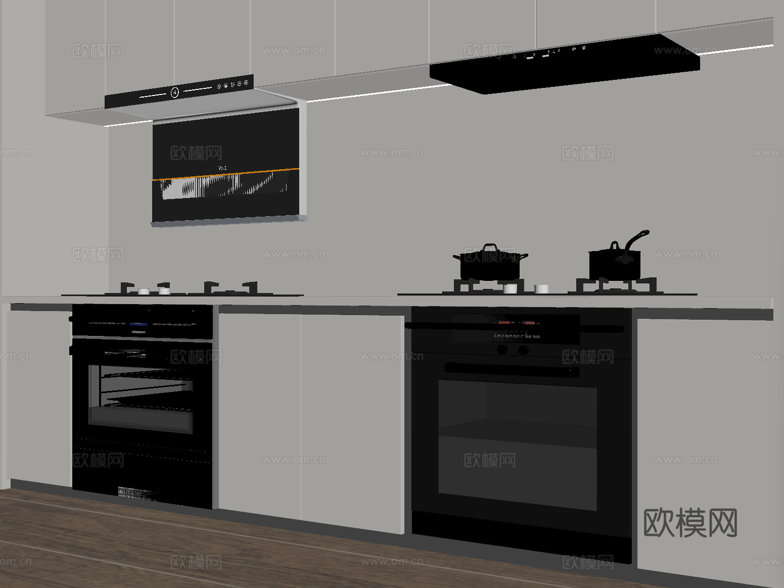 现代油烟机 侧吸油烟机 燃气灶 炉具 蒸箱烤箱su模型