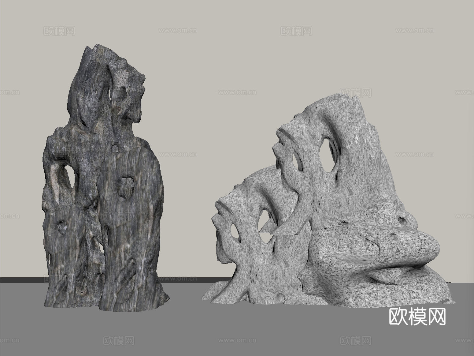 新中式太湖石摆件 景观石 雕塑摆件su模型