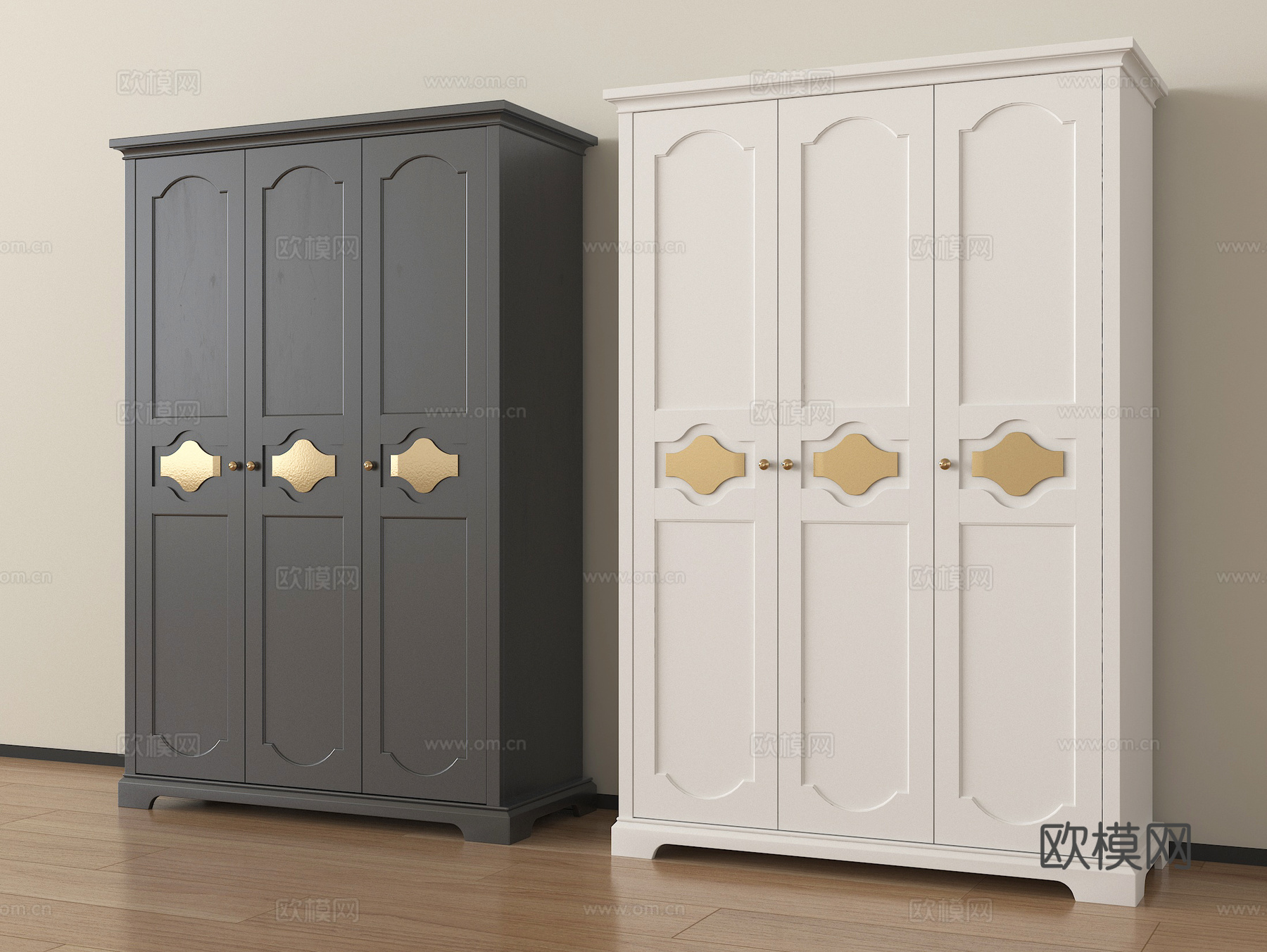 美式衣柜 高柜 木材su模型