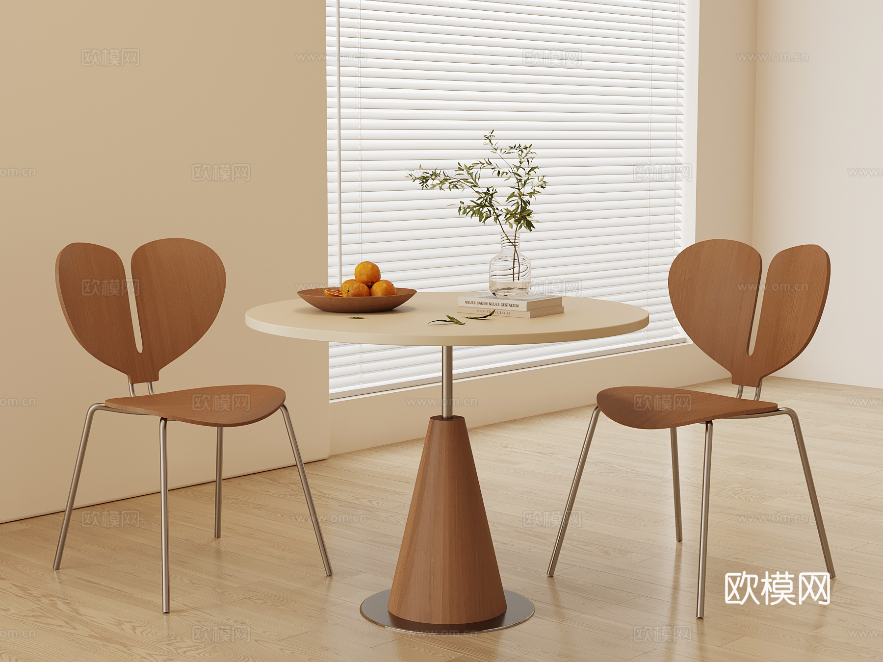 现代奶油洽谈桌椅 餐桌椅su模型