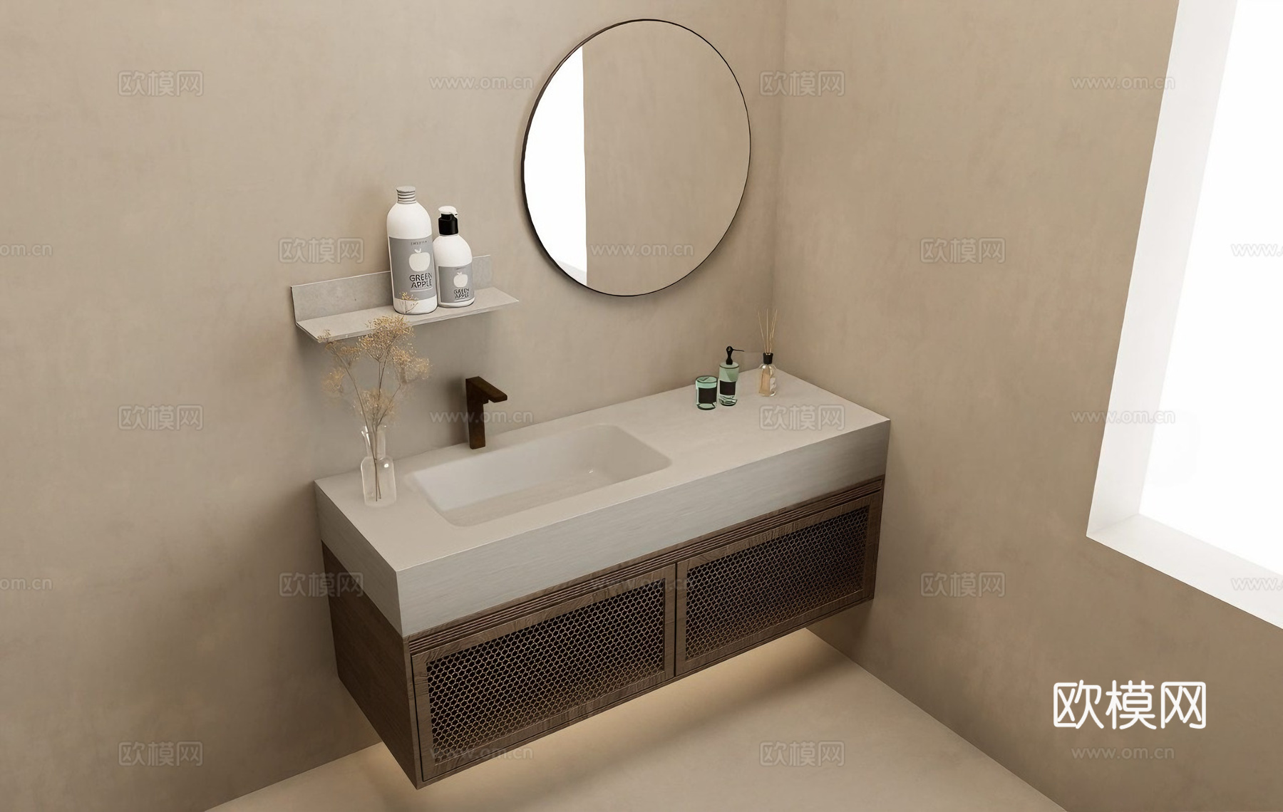诧寂风洗手台 浴室柜 悬挂式浴室柜su模型