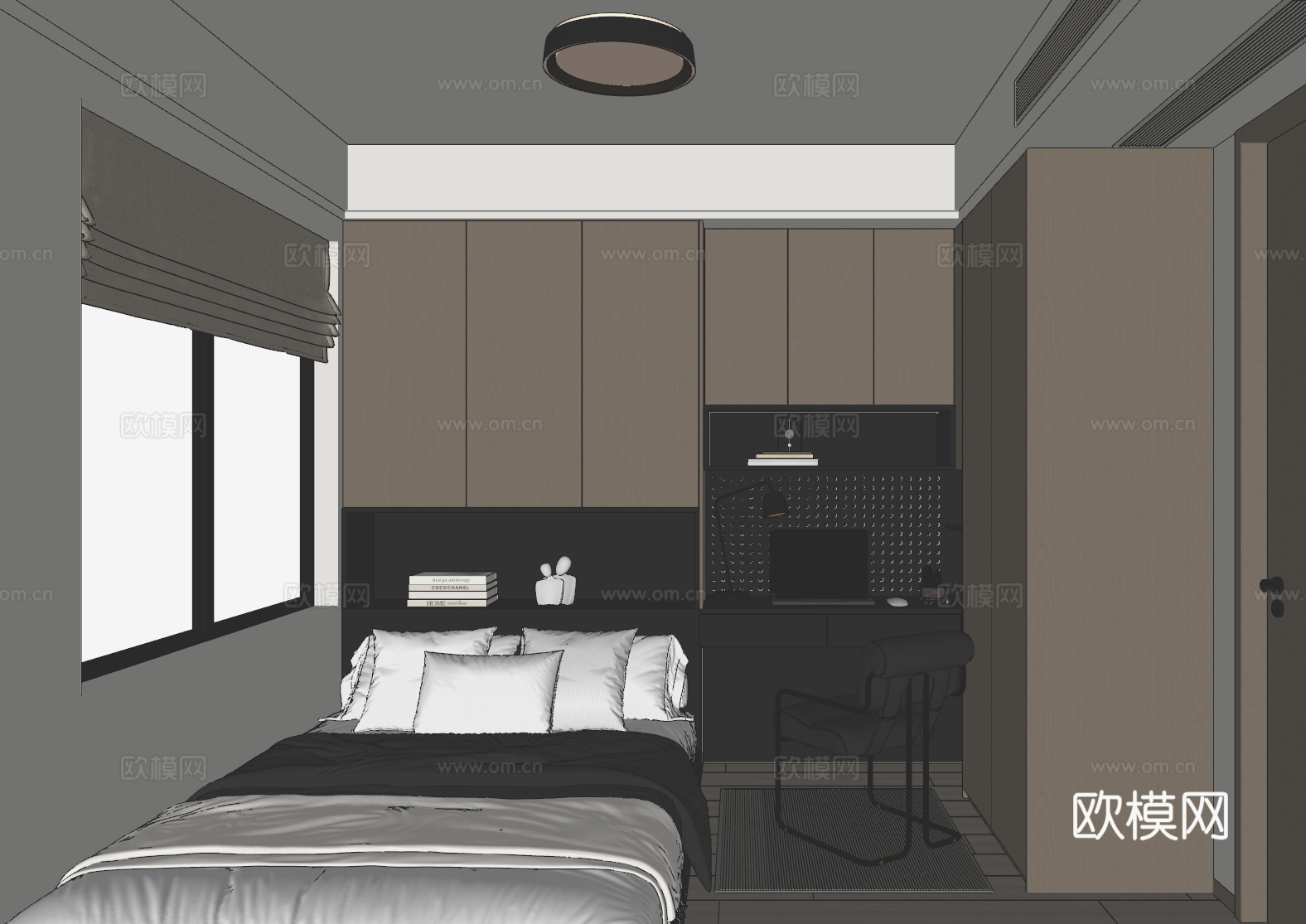 意式榻榻米卧室书房su模型