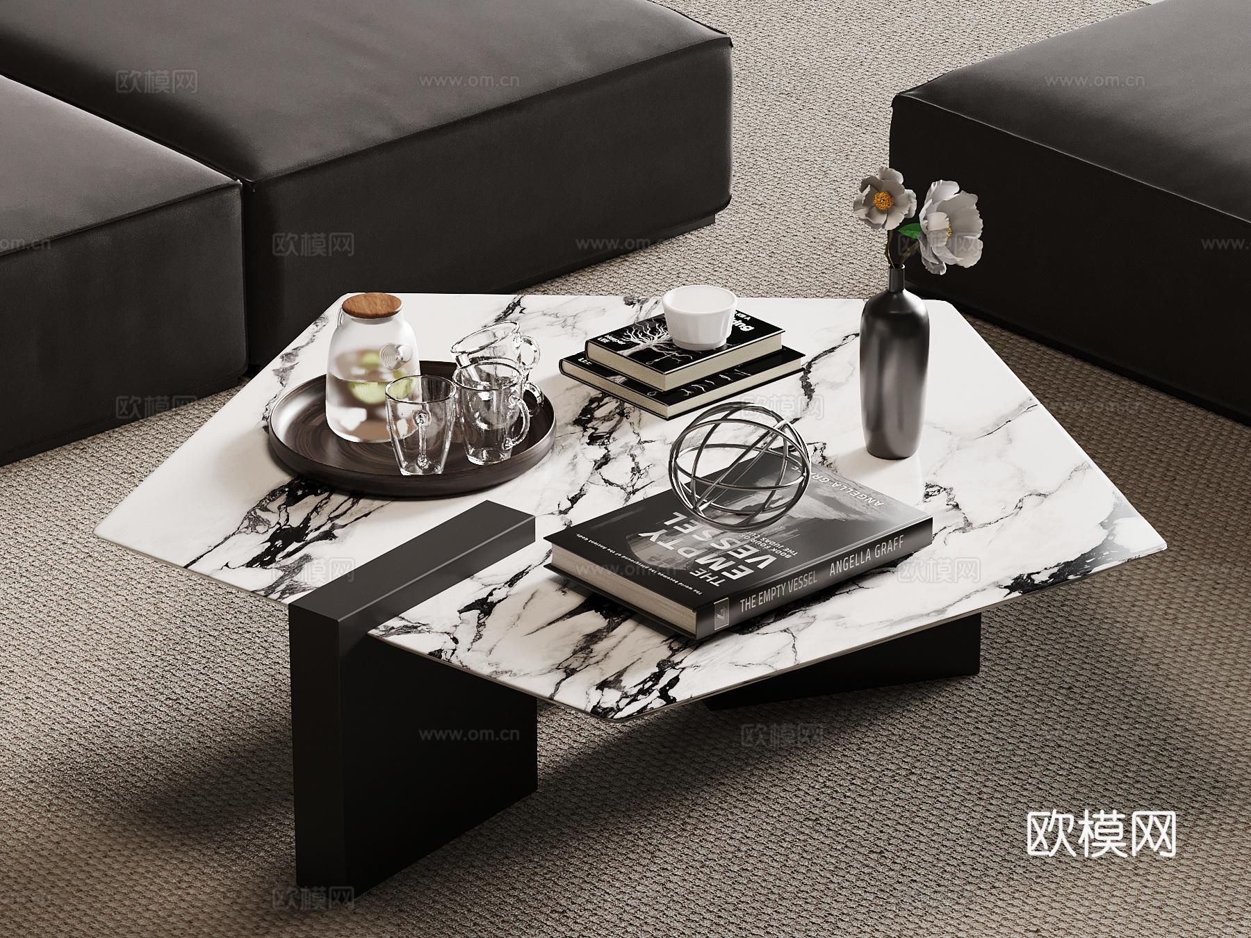 现代意式茶几 大理石茶几su模型下载（渲染图1）