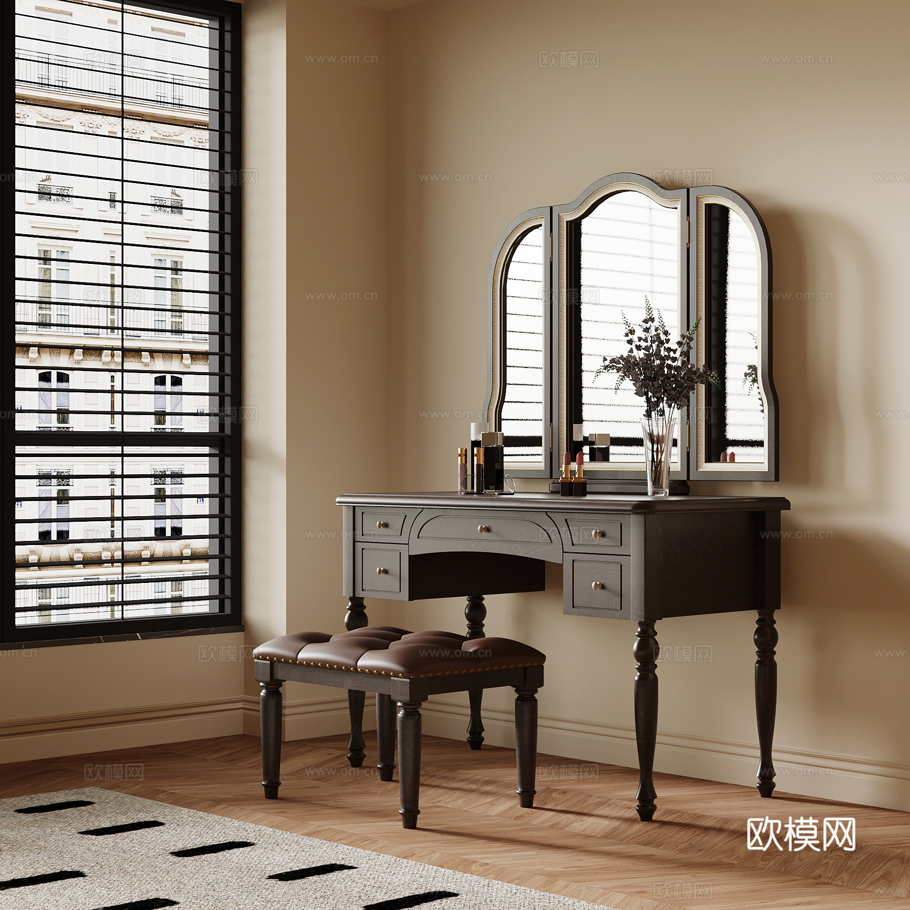 法式复古风梳妆台su模型