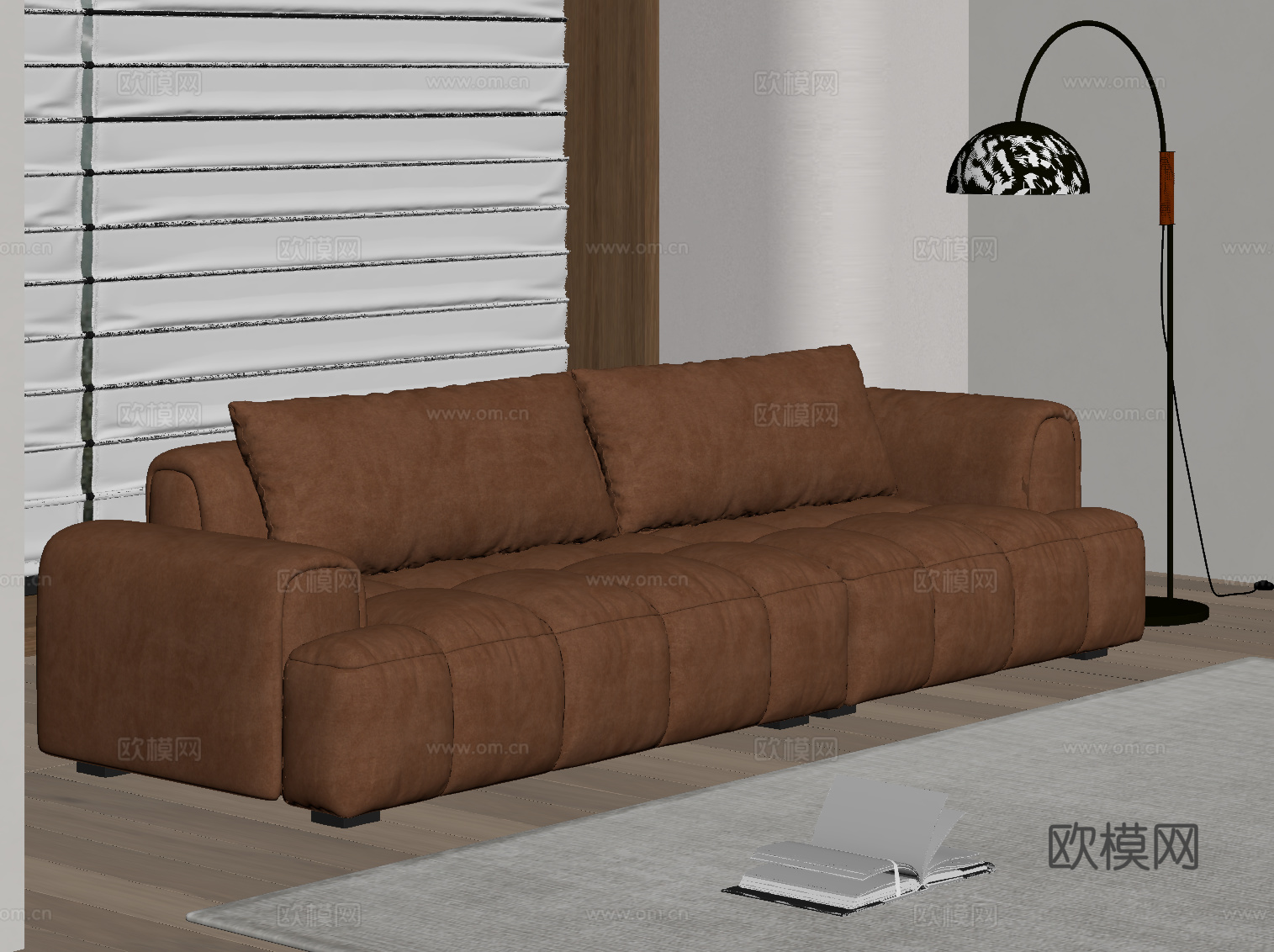 现代奶油风多人沙发 直排沙发su模型