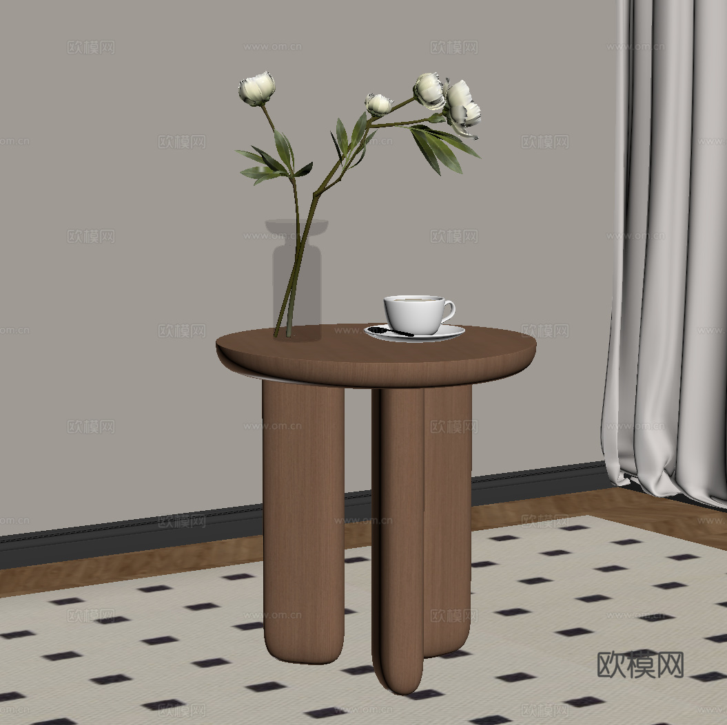 现代中古边几 奶油风边几su模型