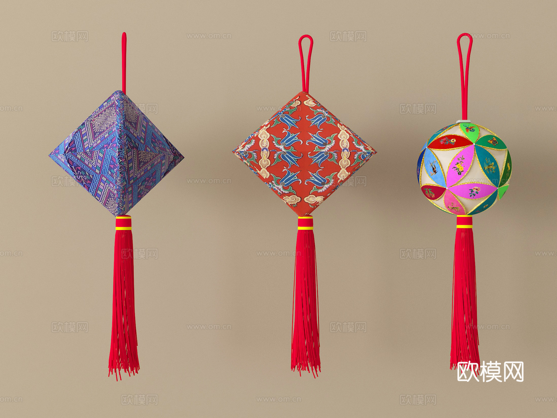 新中式挂件 刺绣挂件su模型