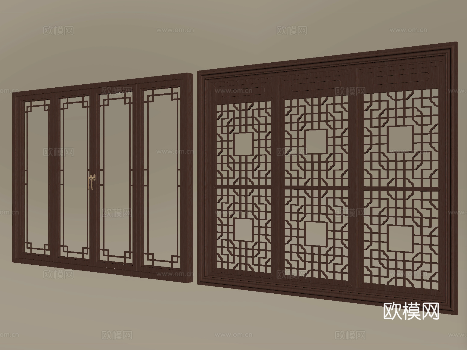 新中式镂花窗 复古窗窗花 镂空窗户 仿古窗su模型