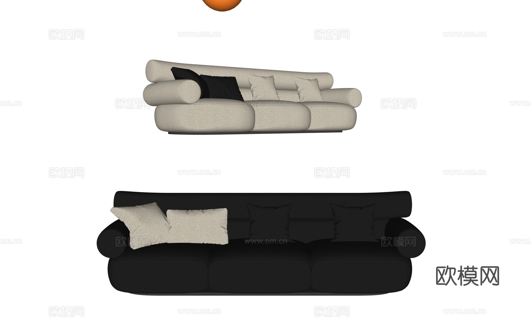 现代奶油多人沙发su模型