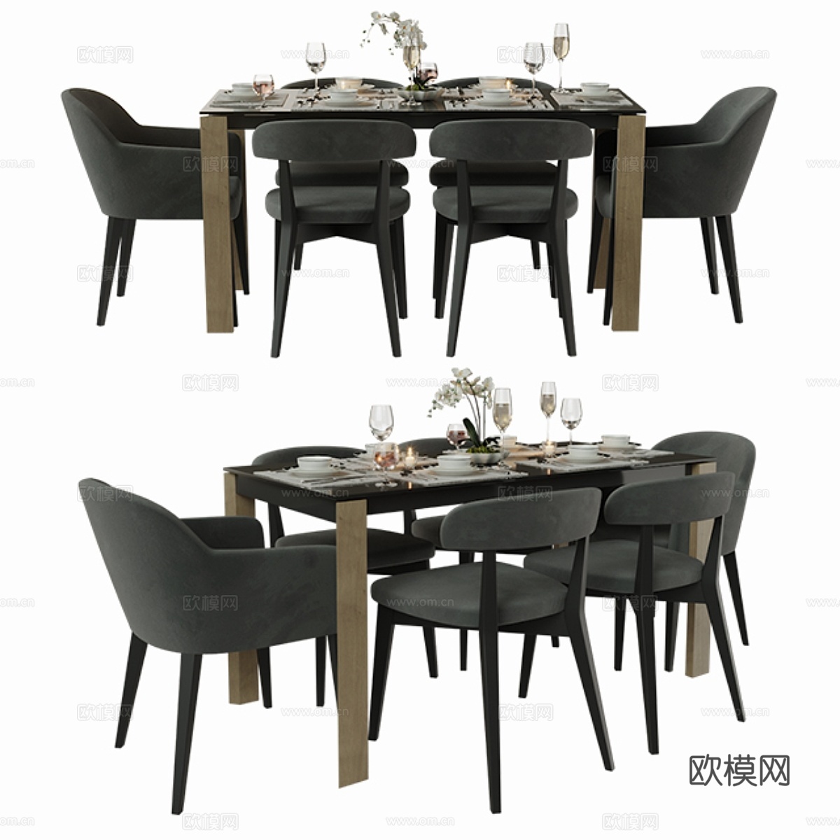 康努比亚卡利加里斯餐桌椅套装3d模型下载
