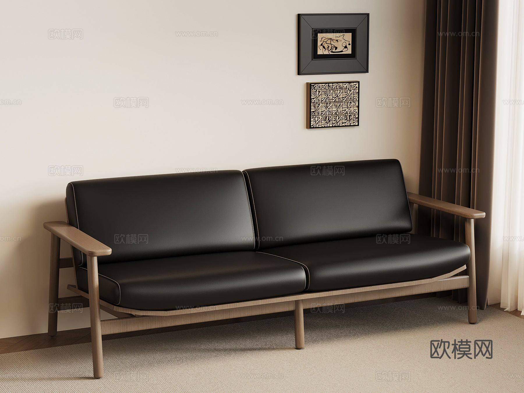 现代意式双人沙发 皮质沙发su模型
