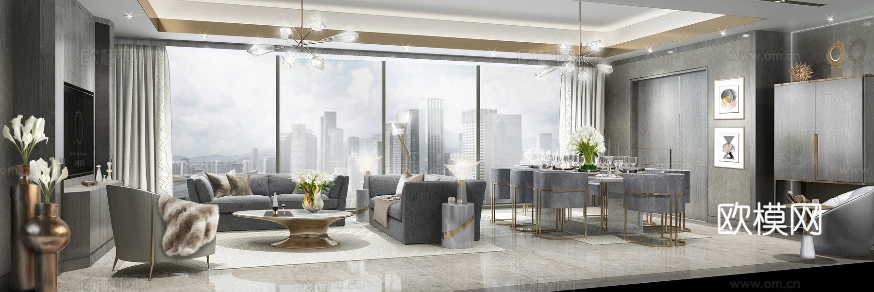 轻奢188平大平层 样板间 最新全套施工图 效果图合集cad施工图