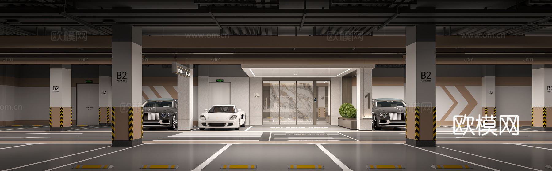 地下停车场3d模型下载（渲染图1）