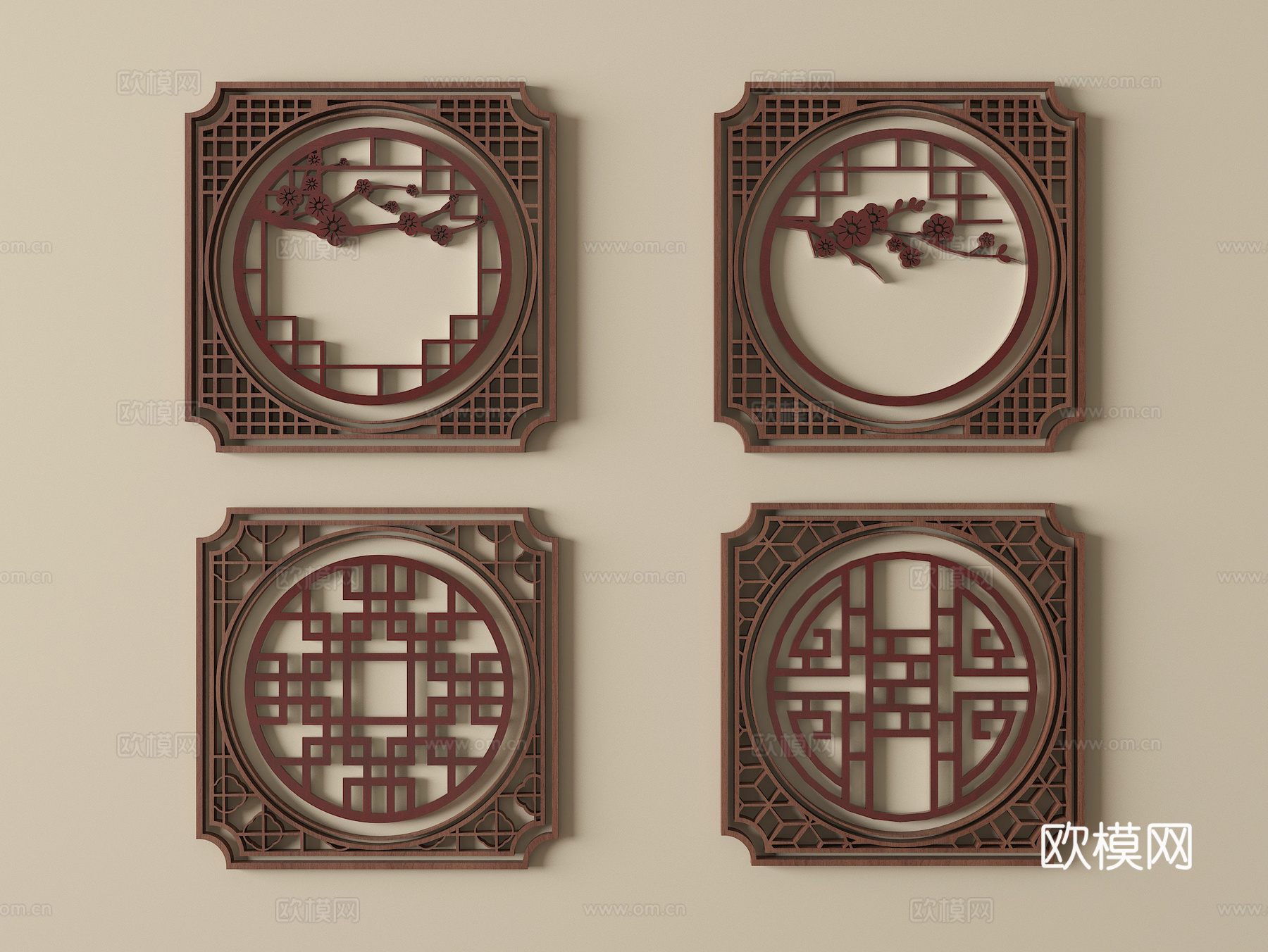 中式窗格 镂空窗 花窗su模型