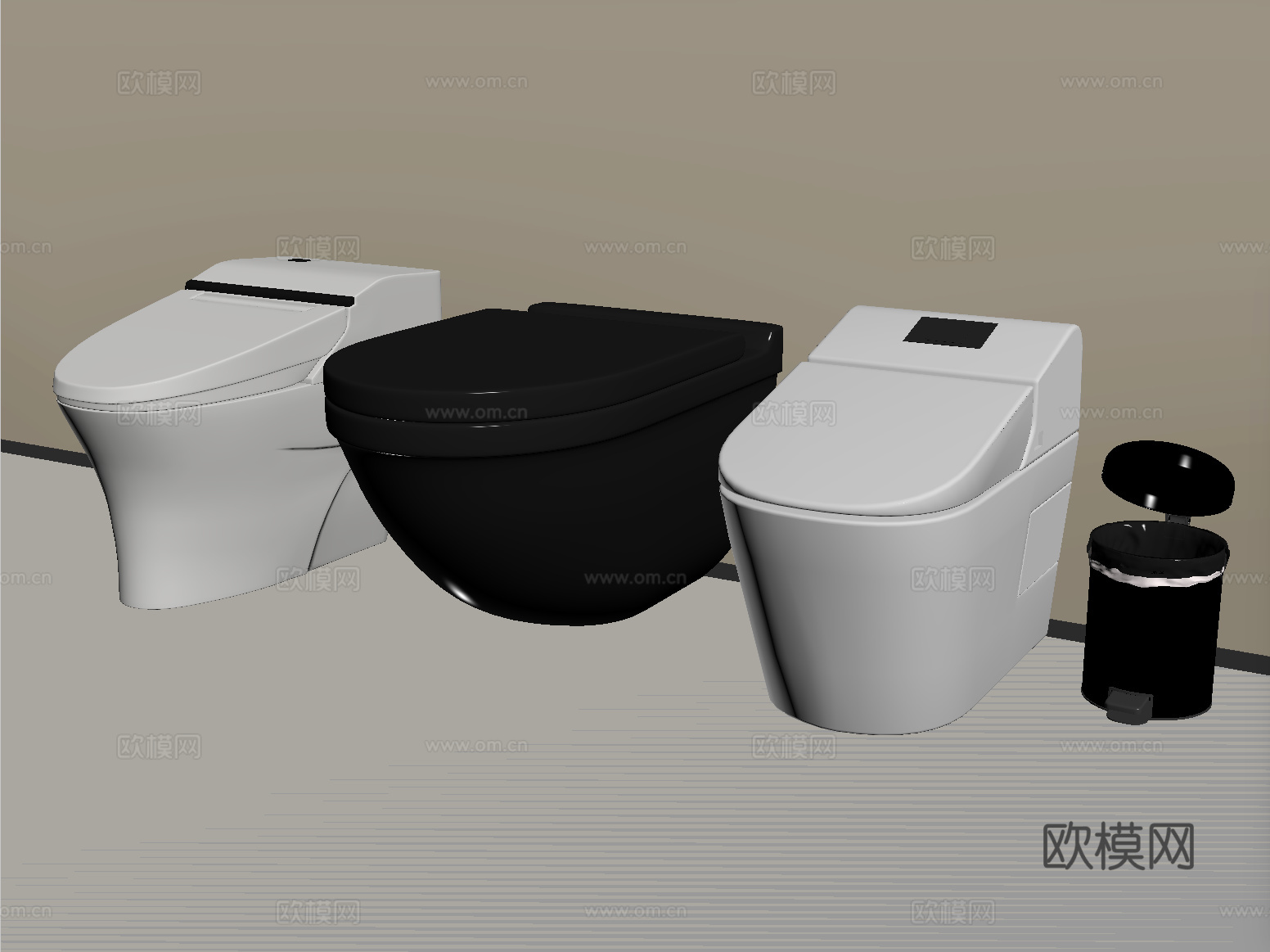 现代马桶组合 立式马桶 卫浴小件su模型
