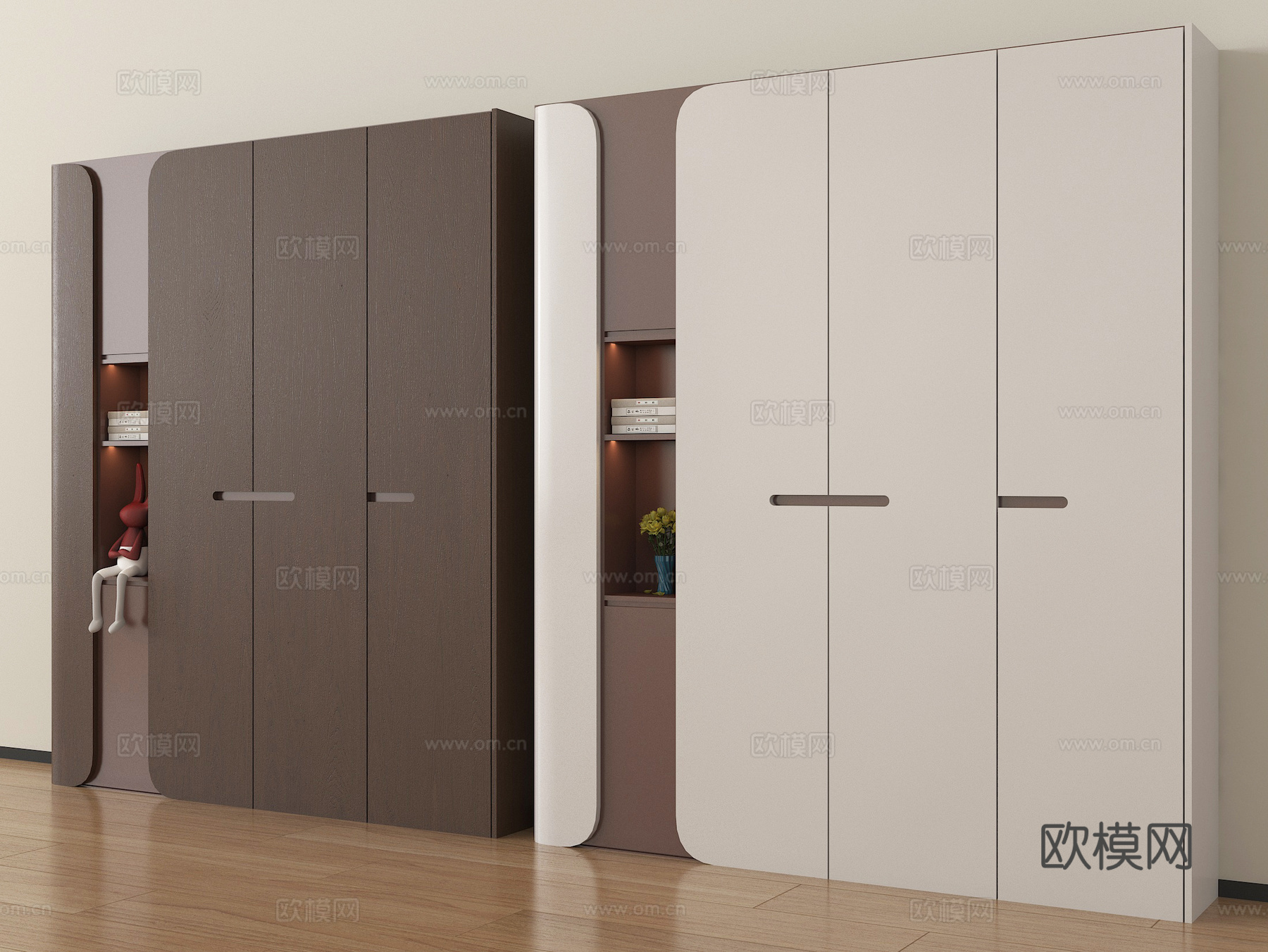 现代衣柜 装饰柜 木材 高柜su模型