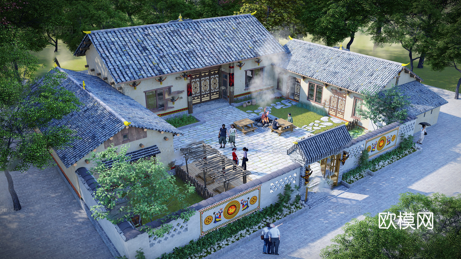 新中式乡村庭院 乡村民俗 庭院景观 乡村民房su模型