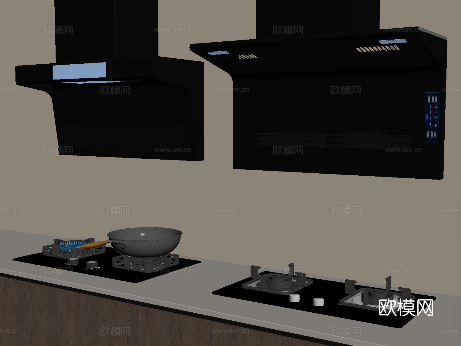 现代油烟机 燃气灶 灶具su模型