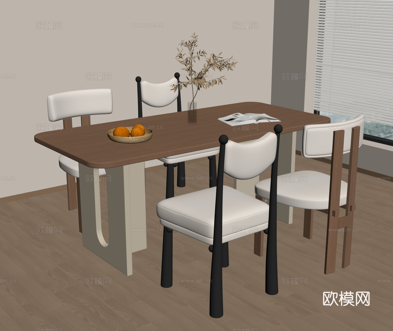 现代奶油餐桌椅su模型