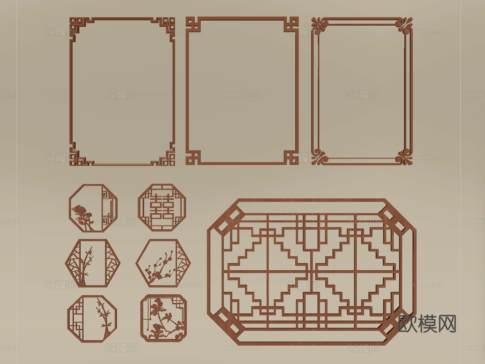 新中式镂花窗 仿古漏窗 窗花 镂空窗格 景墙花格窗su模型