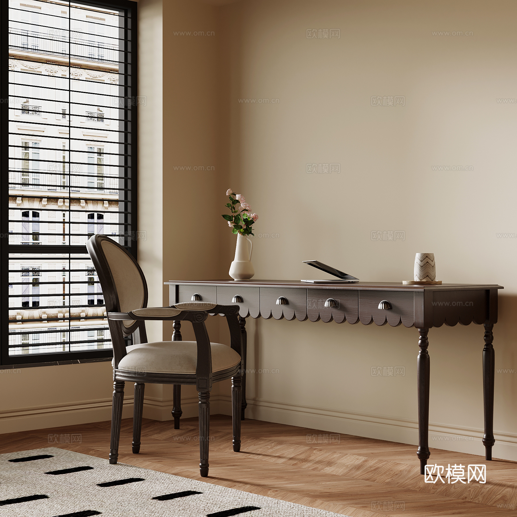 法式复古风书桌椅su模型