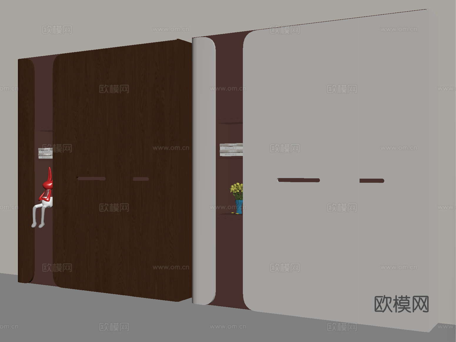 现代衣柜 装饰柜 木材 高柜su模型