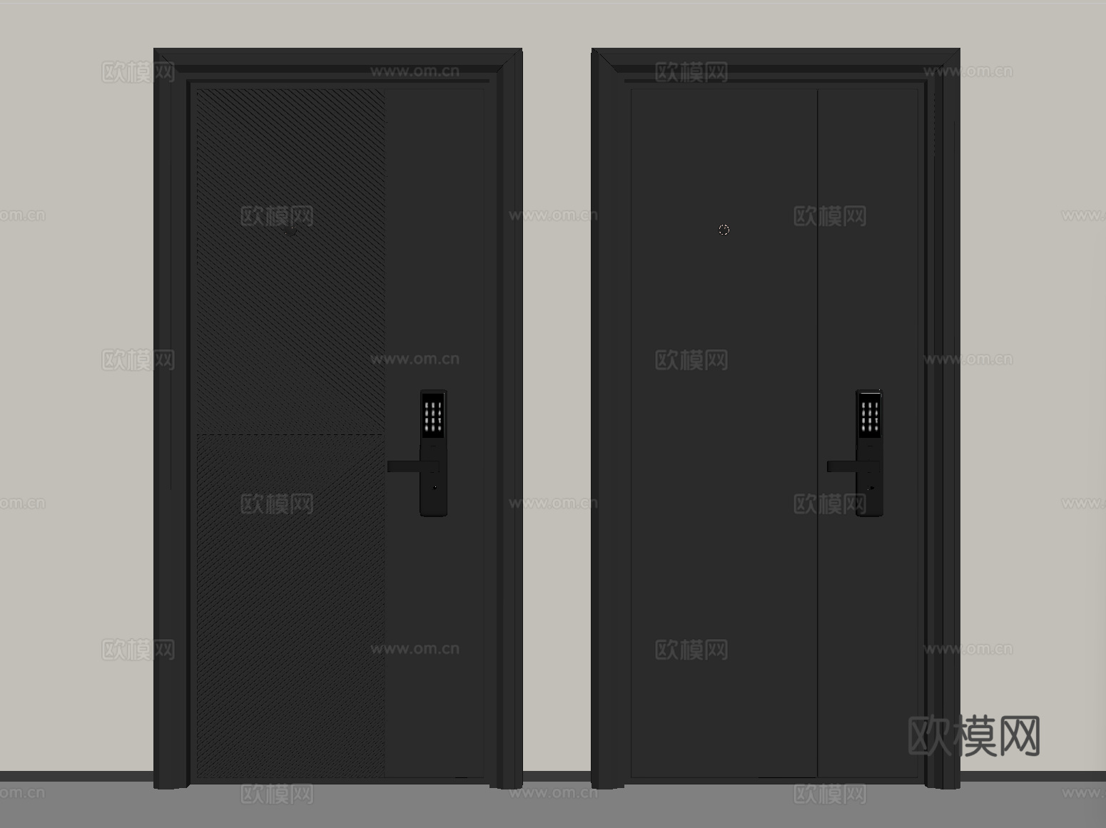 现代入户门 防盗门 密码锁指纹锁 平开门su模型