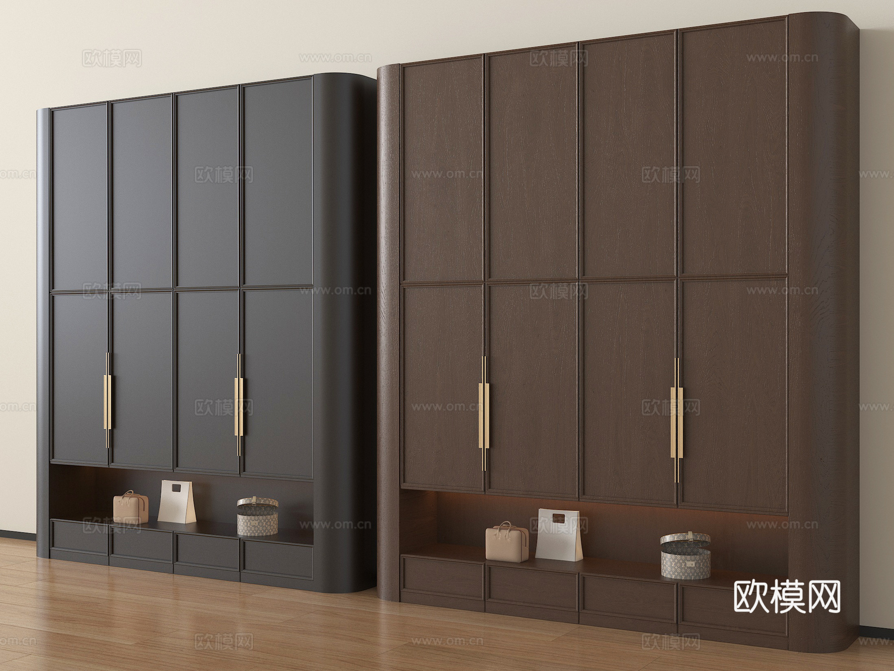 现代意式衣柜 装饰柜 木材 高柜su模型