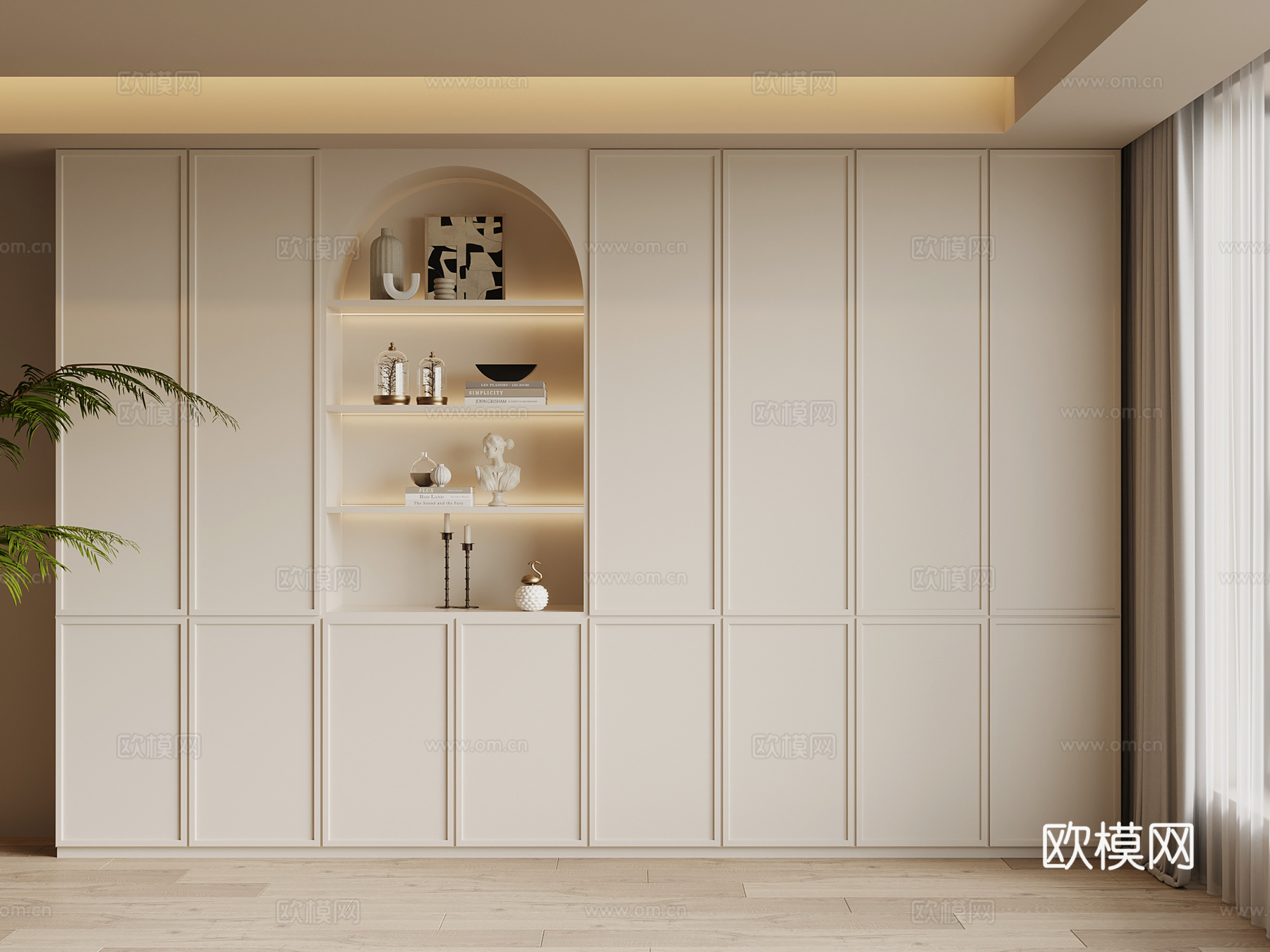法式奶油风书柜su模型