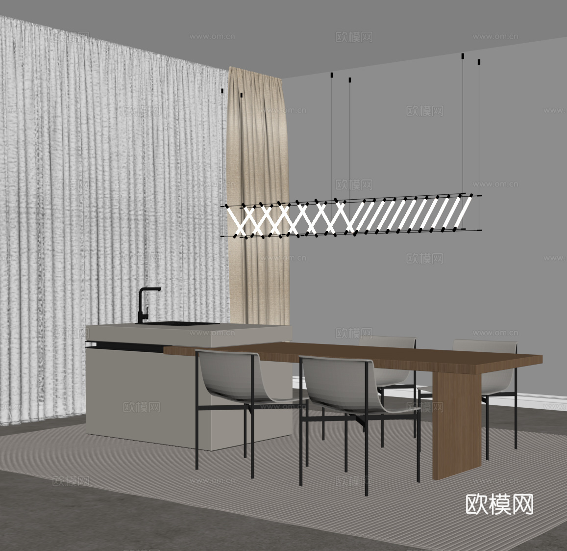 现代岛台su模型