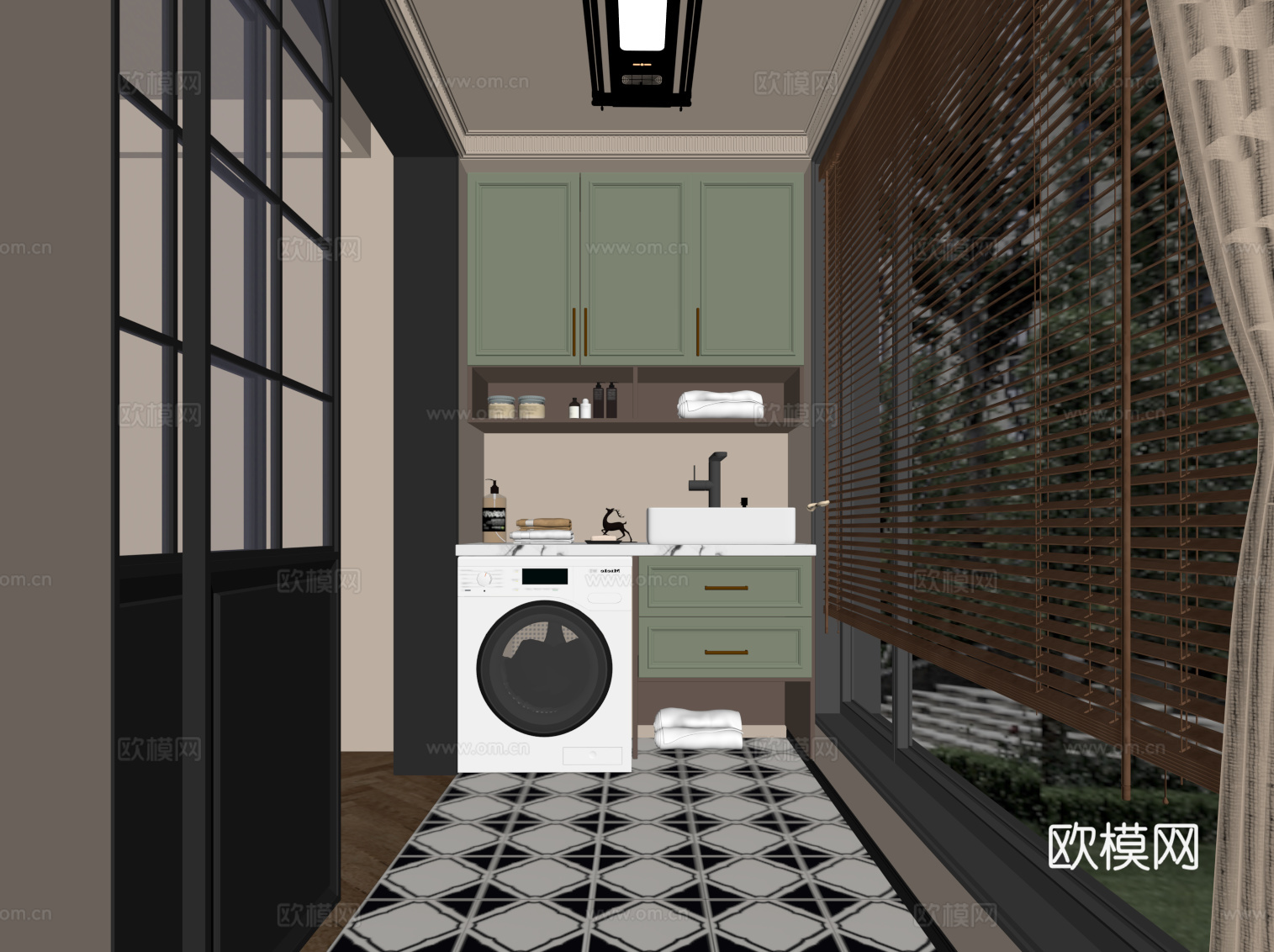 法式复古风阳台柜 洗衣机柜su模型