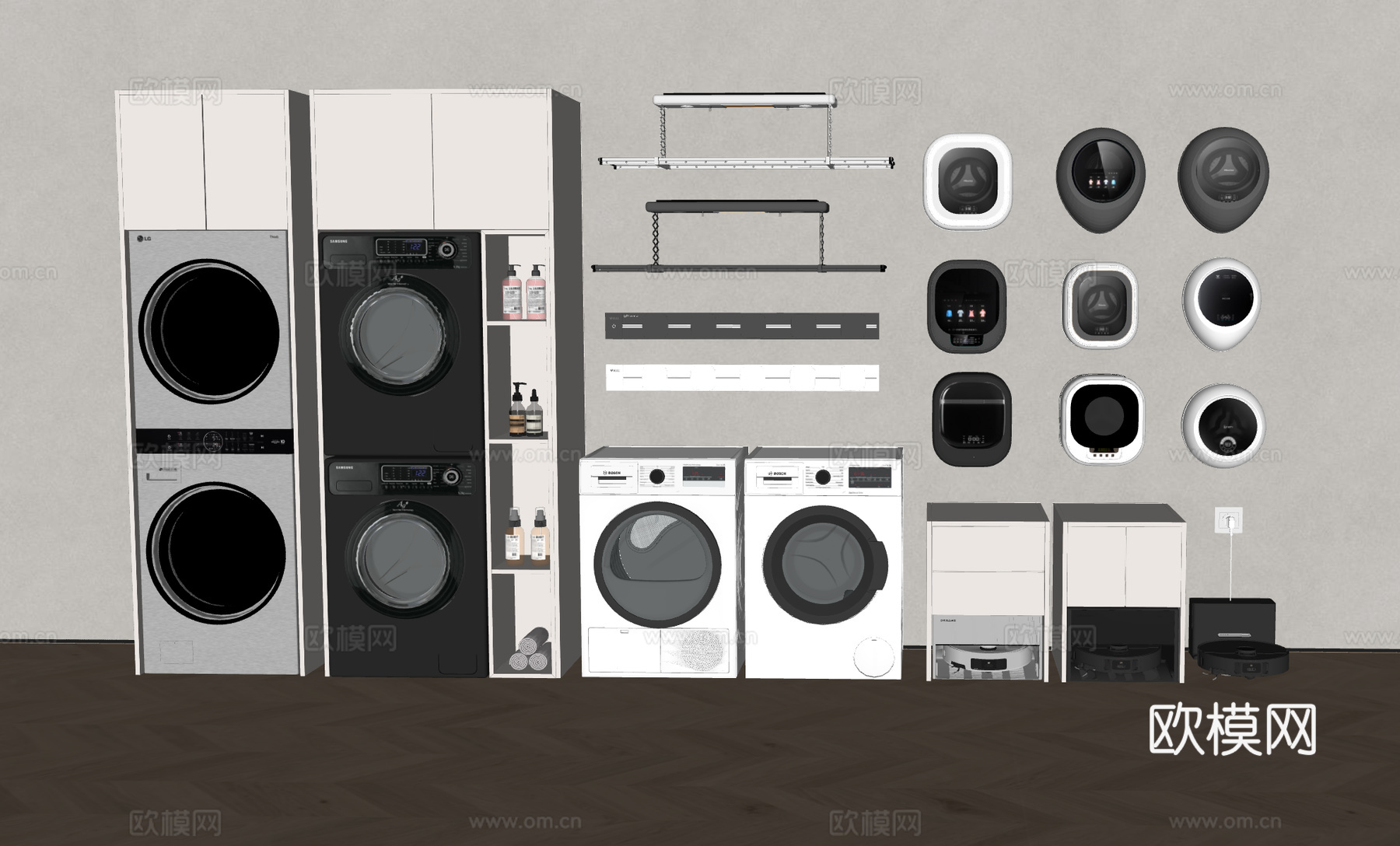 现代家用电器 大家电 洗衣机 扫地机器人 晾衣机 壁挂洗衣机su模型