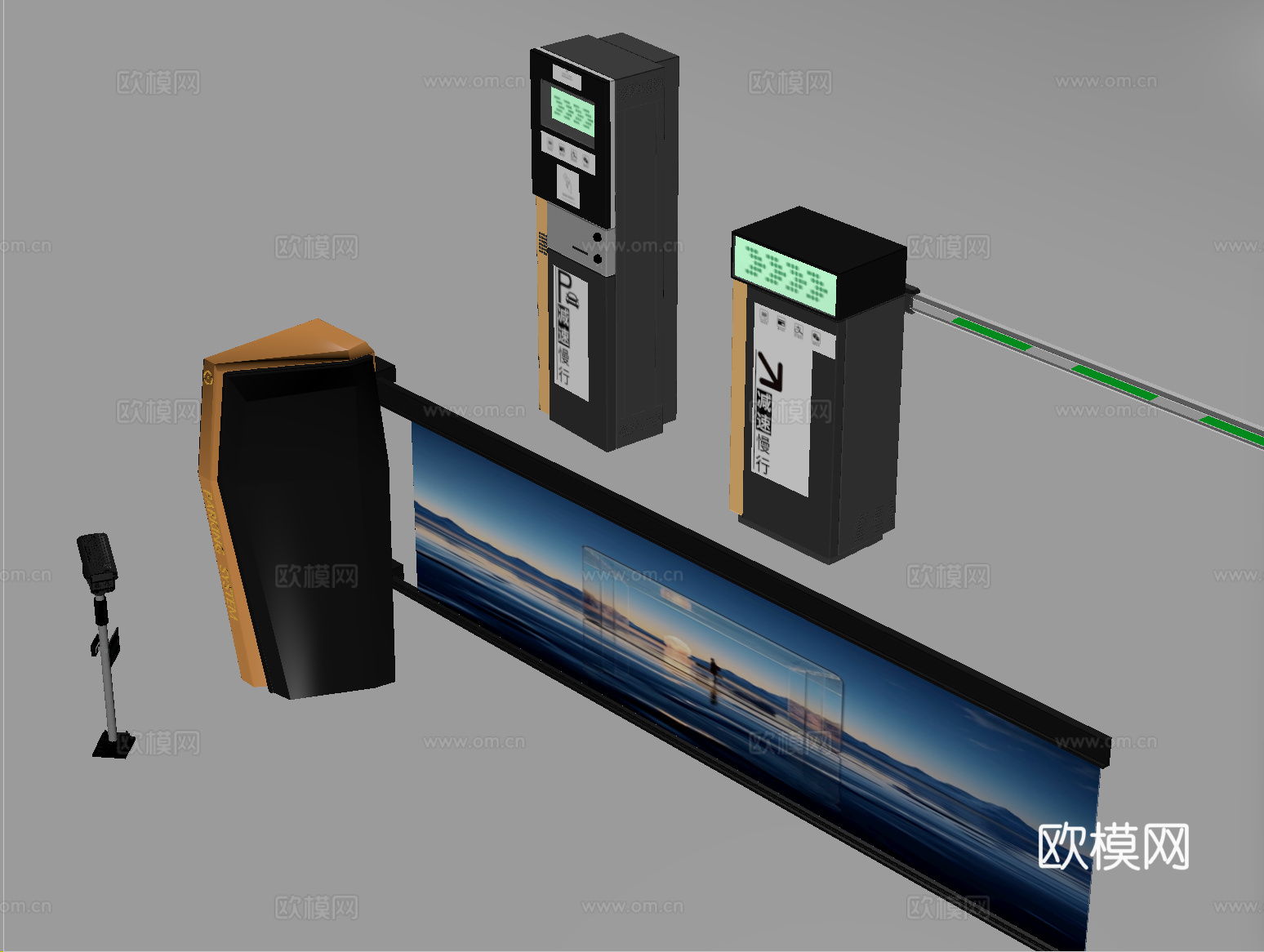 现代道闸闸机 门禁 停车感应升降杆su模型