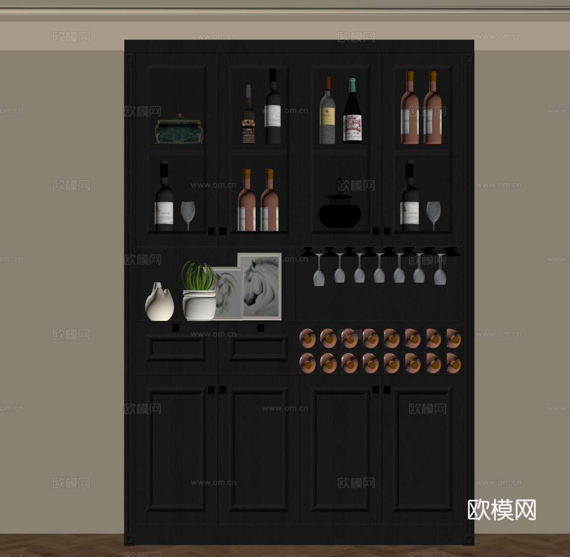 法式复古酒柜 餐边柜su模型