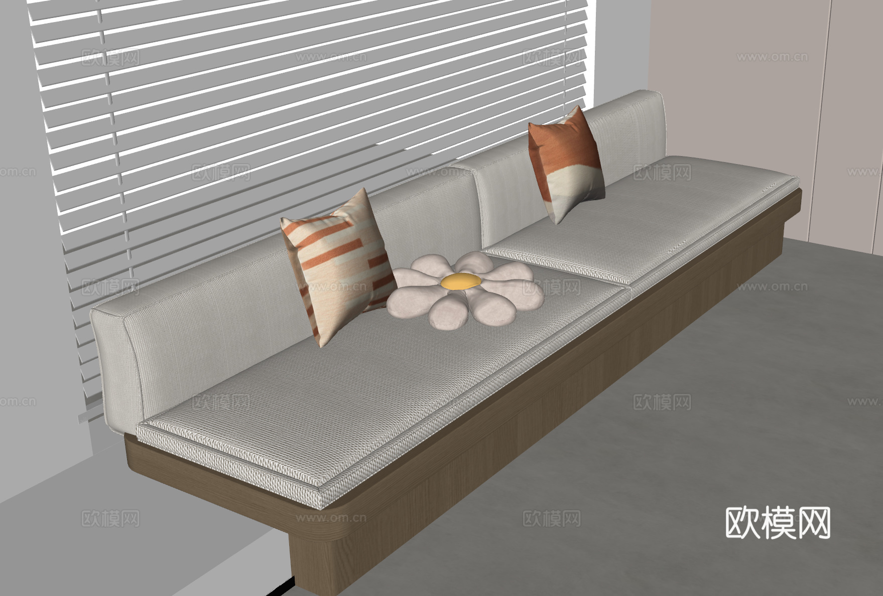 现代飘窗柜 飘窗 中古风坐垫 坐垫 百叶帘 窗帘 现代飘窗垫su模型