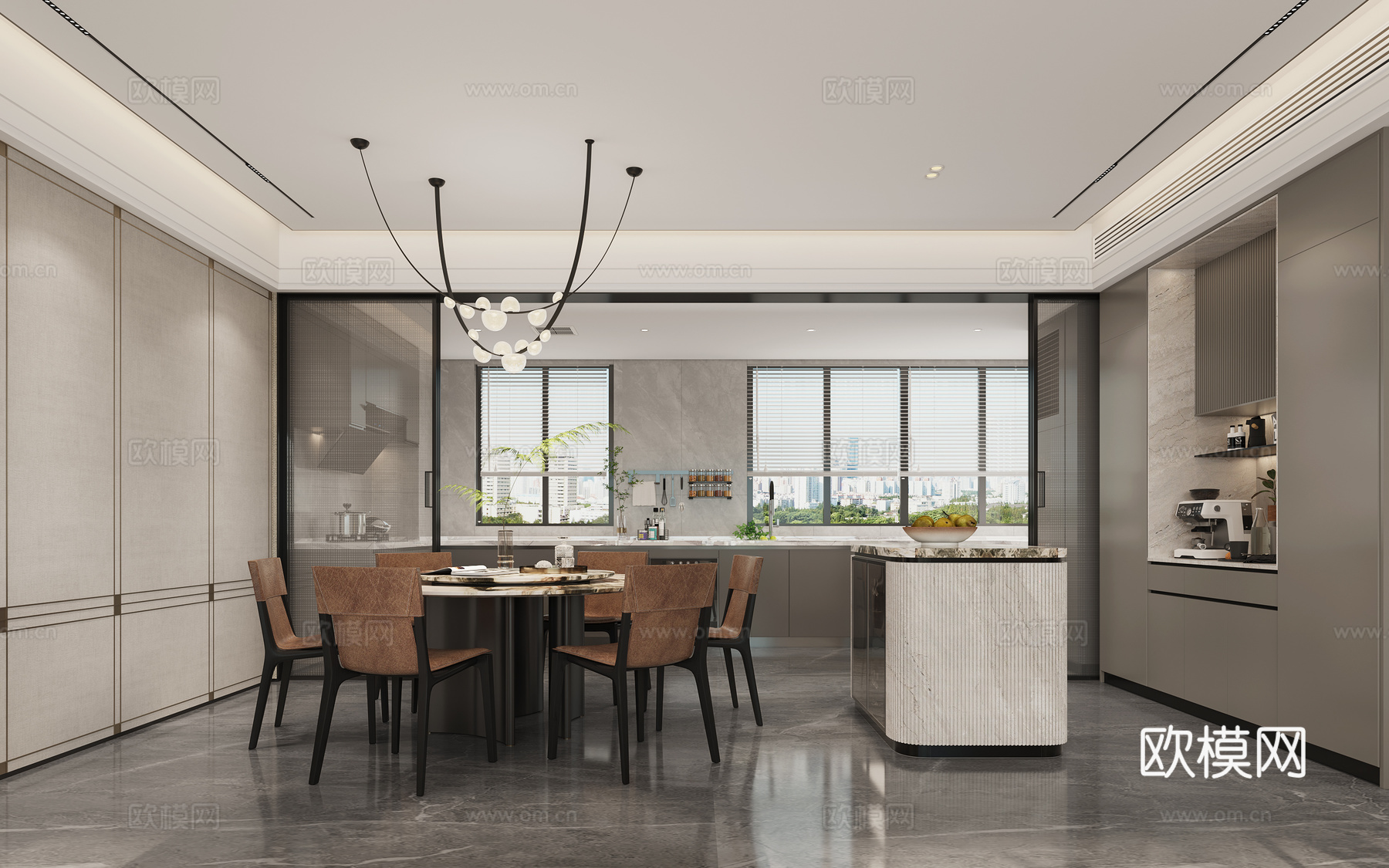 现代客餐厅3d模型下载（渲染图3）