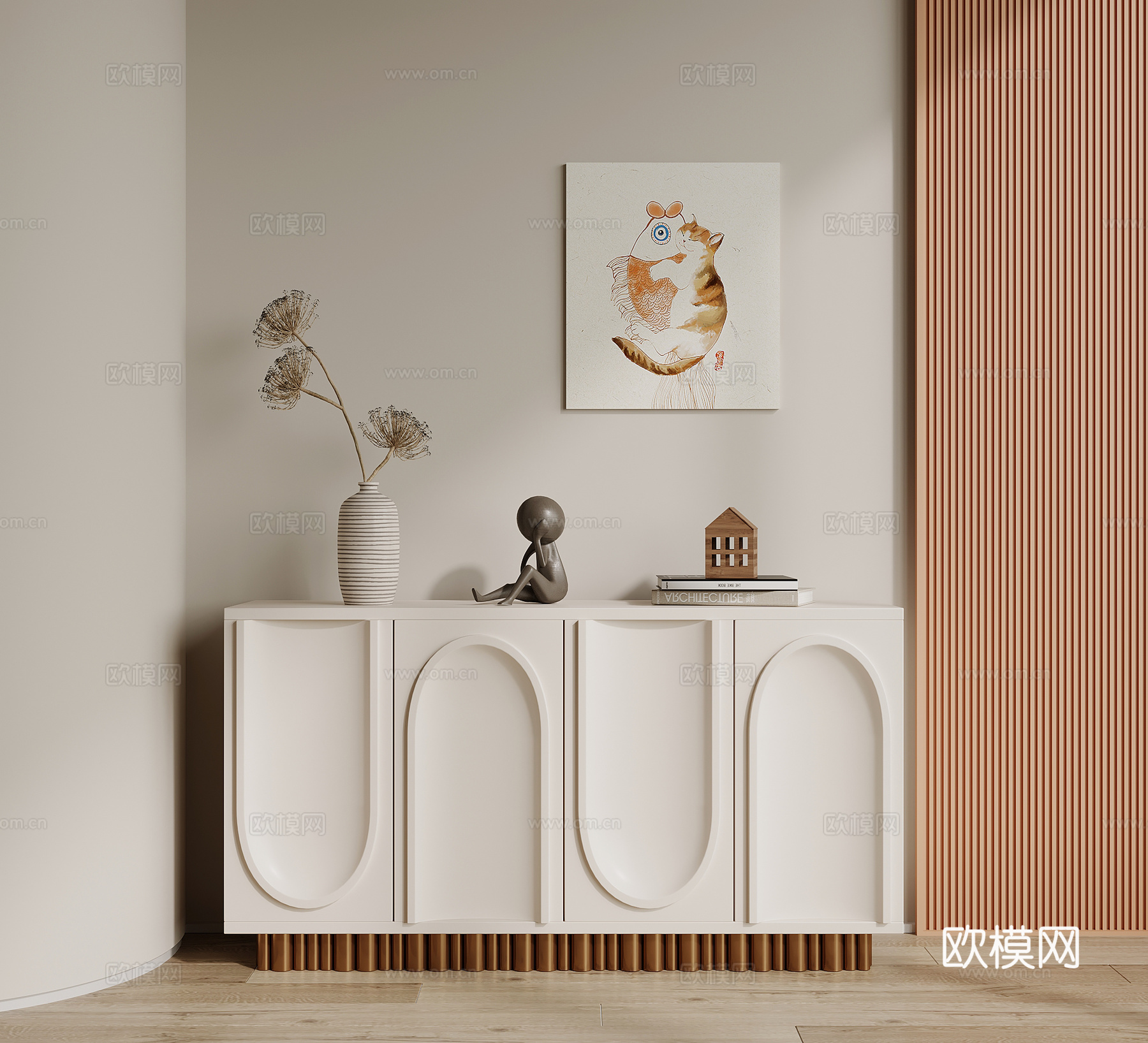 法式奶油风玄关柜 边柜su模型