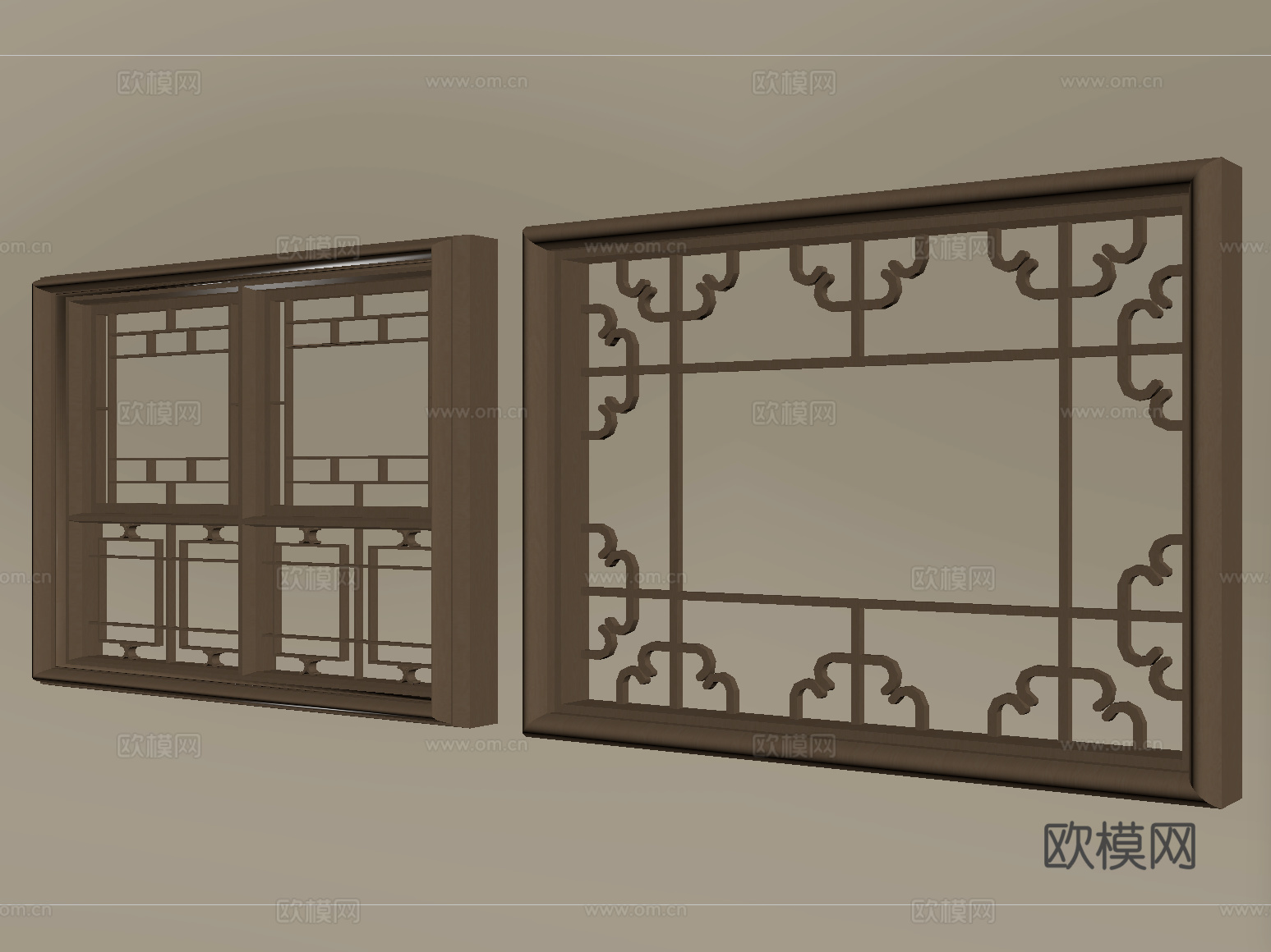 新中式镂花窗 雕花窗 花格窗 木质窗su模型