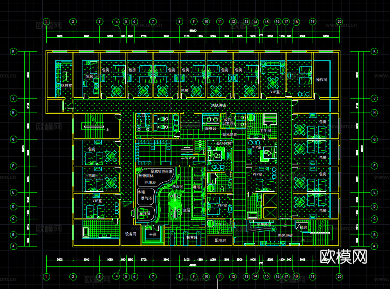 140套桑拿洗浴中心CAD图纸cad施工图