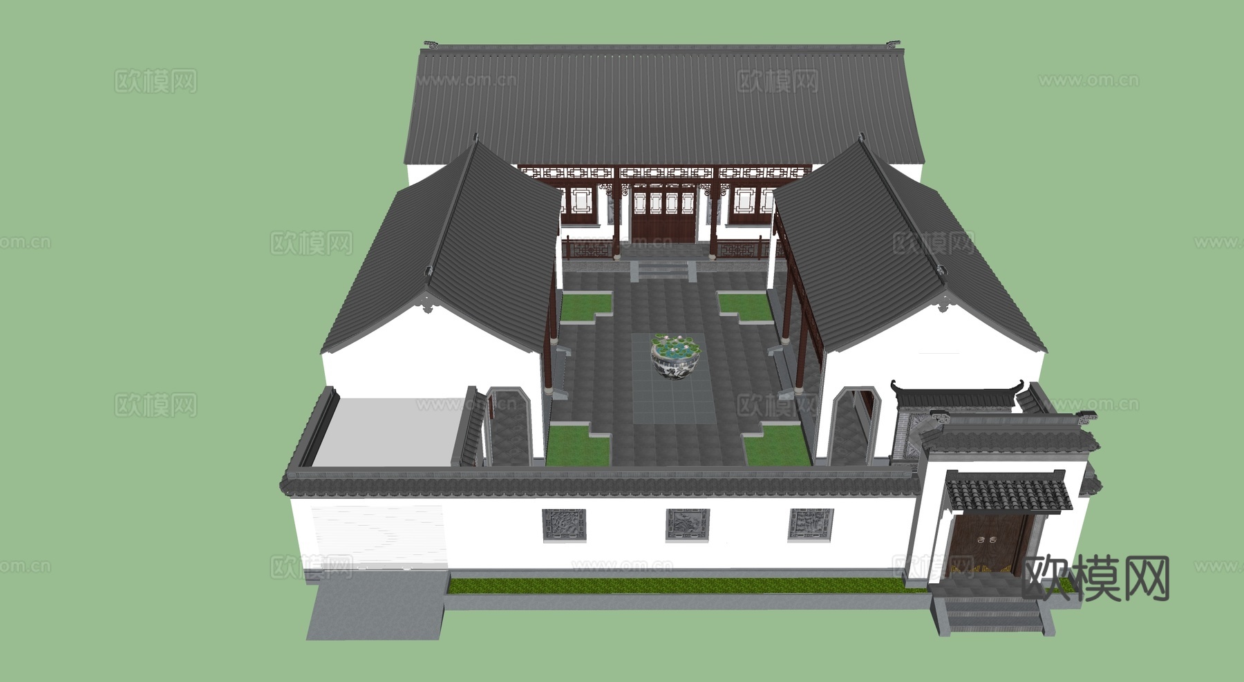 新中式四合院 自建别墅su模型